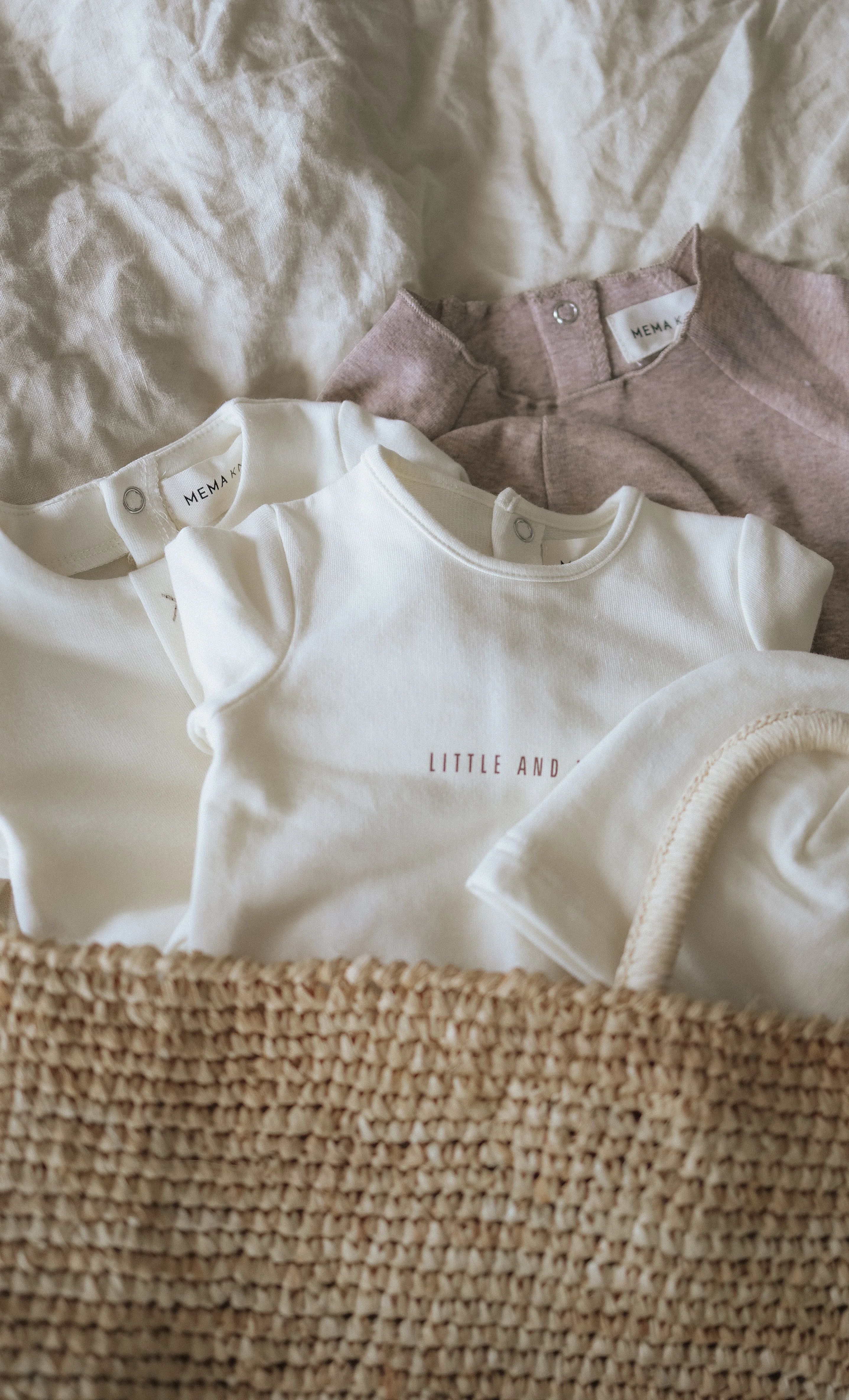 Mema Knits Little & Loved Footie + Bonnet - Cream/Mink - Image 3