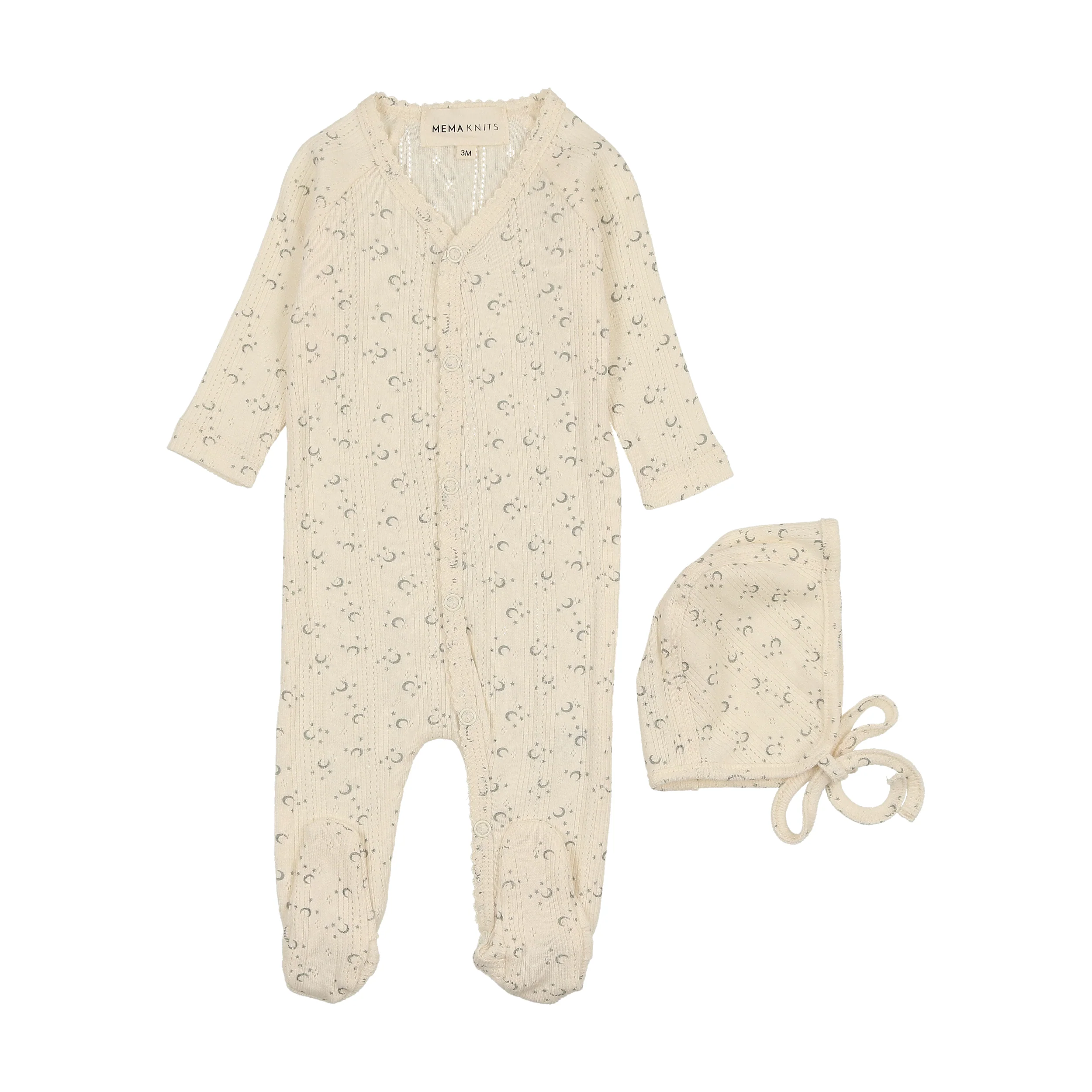 Mema Knits Moon and Star Footie + Beanie - Powder Blue