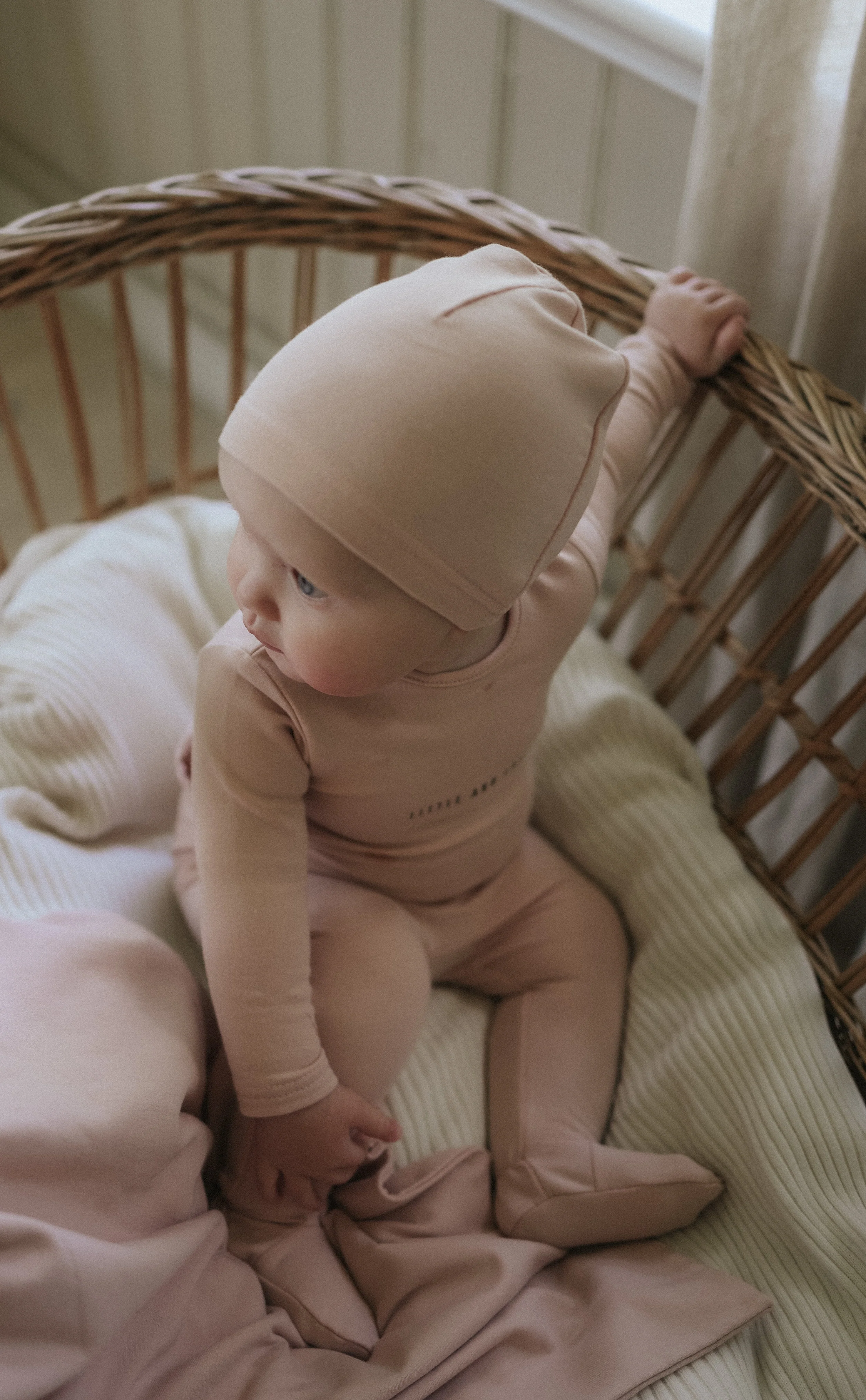 Mema Knits Picot Edge Footie + Beanie  - Old Rose - Image 3