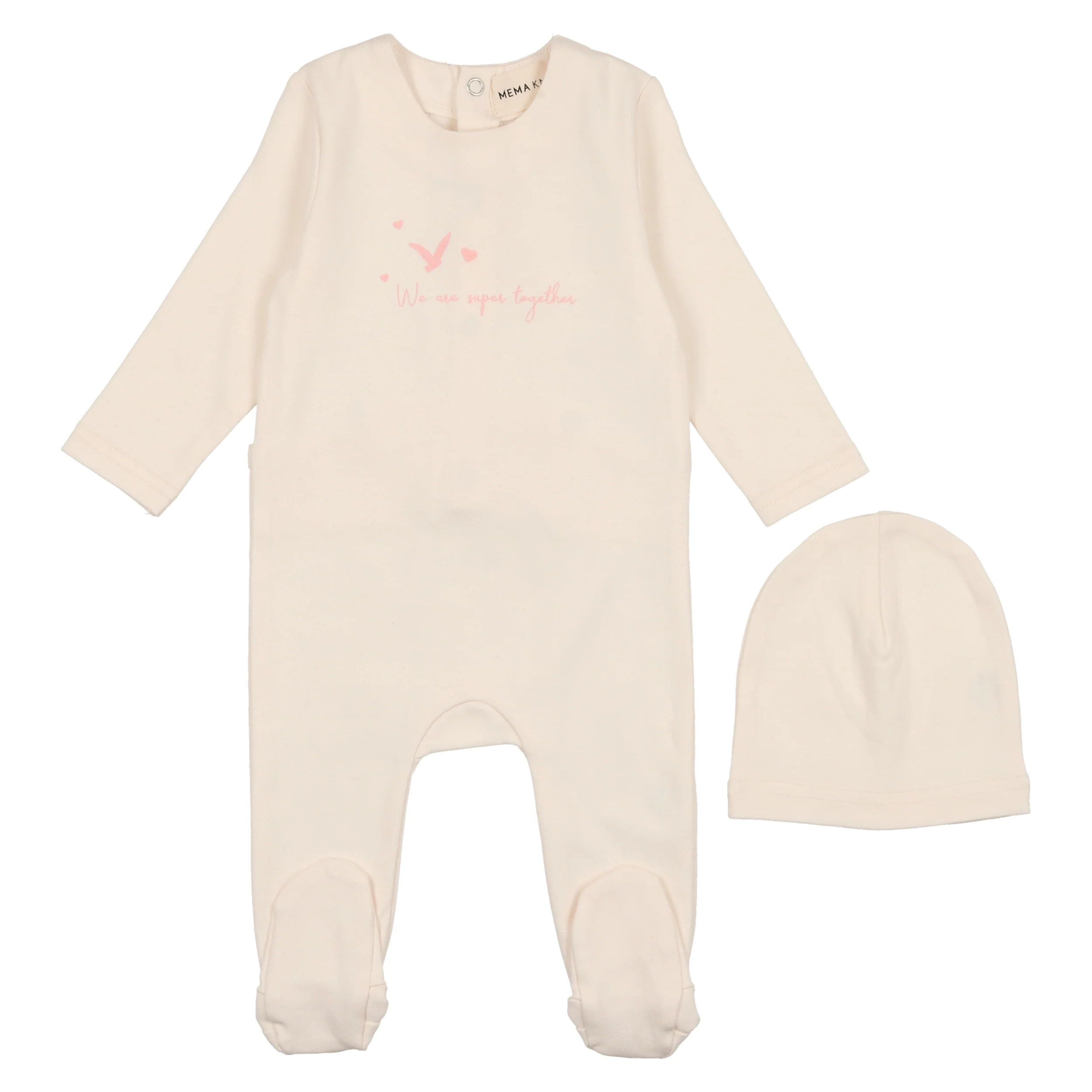 Mema Knits Pink Worded Footie + Beanie