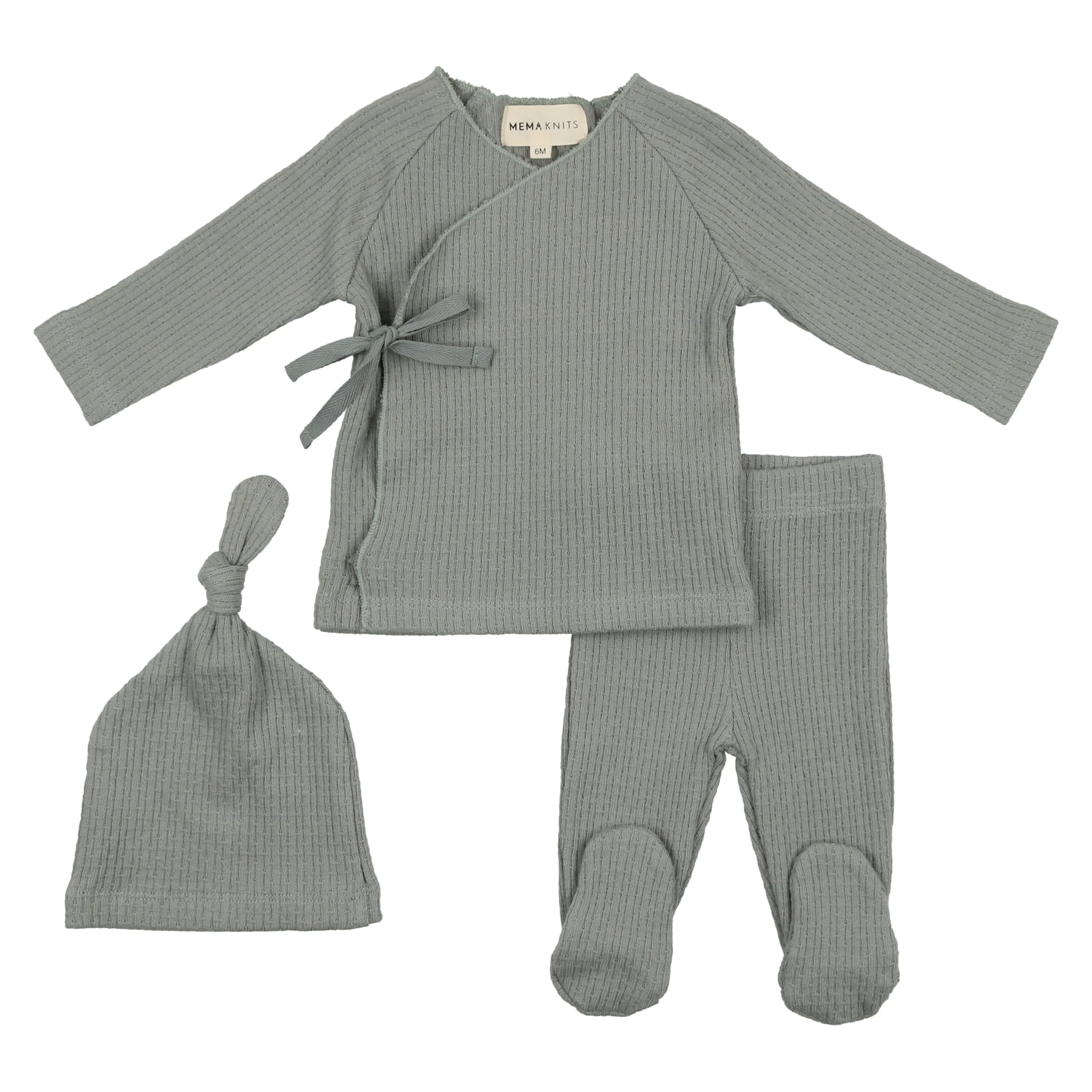 Mema Knits Powder Blue Textured Knit 2 PC Set + Bonnet