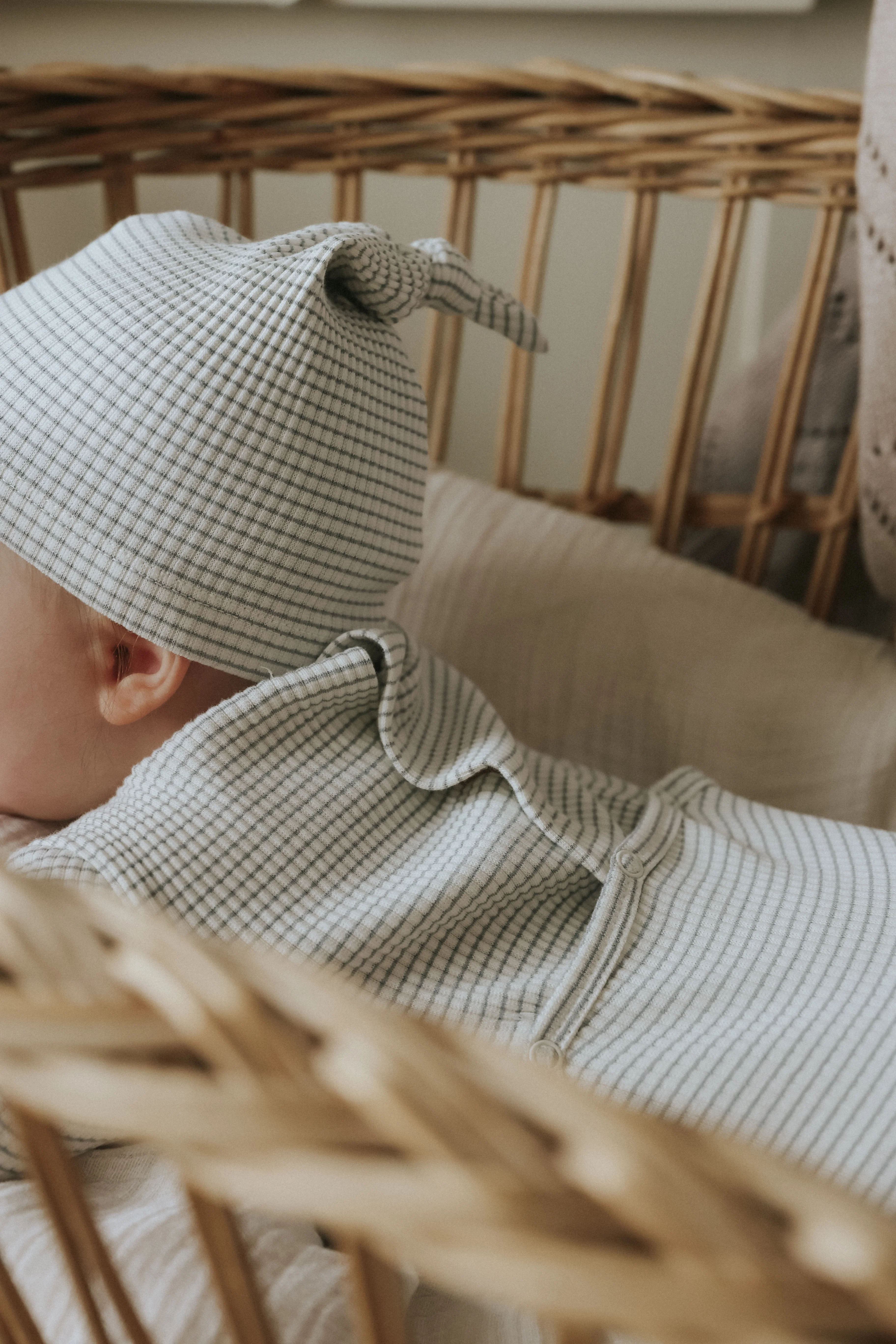 Mema Knits Powdered Blue Striped Footie +Beanie - Image 3
