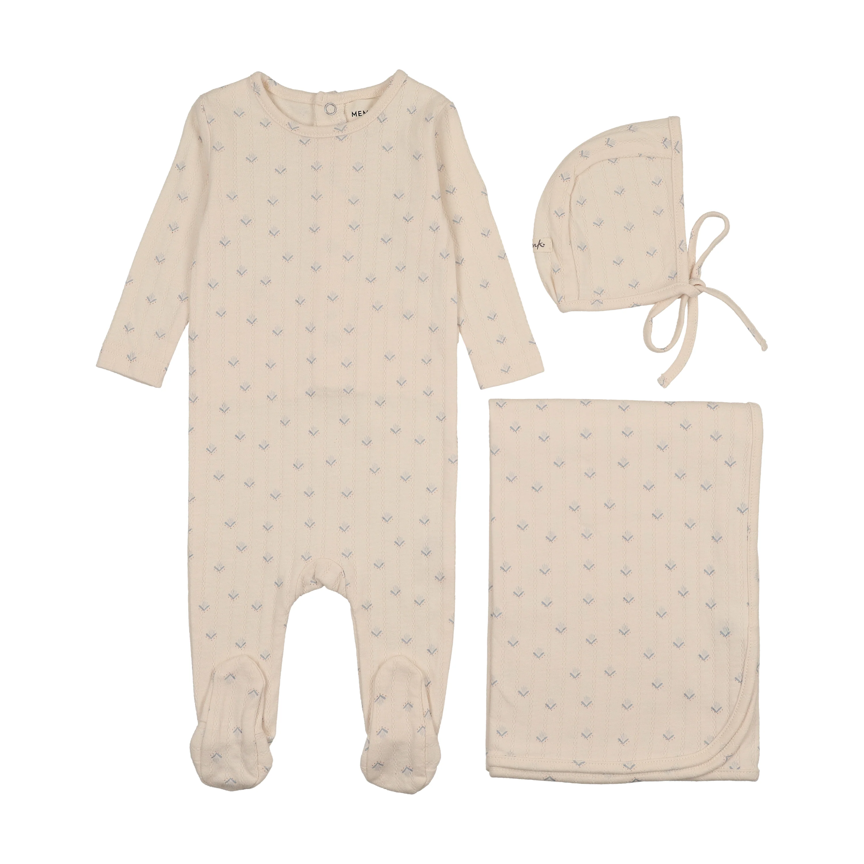 Mema Knits Printed Pointelle 3PC Layette Set - Sage Floral Print
