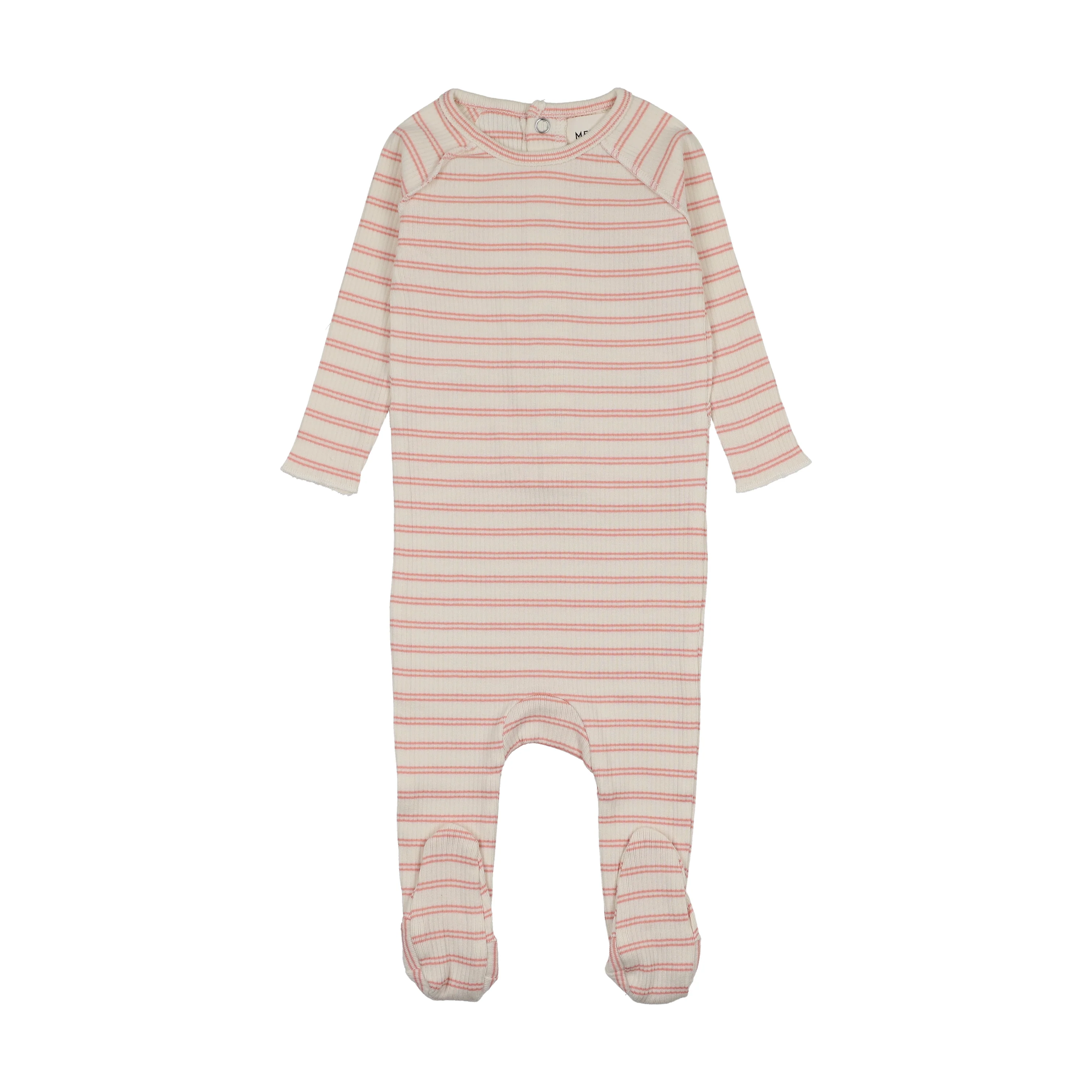 Mema Knits Rib Stripe Footie - Rose Pink Stripes