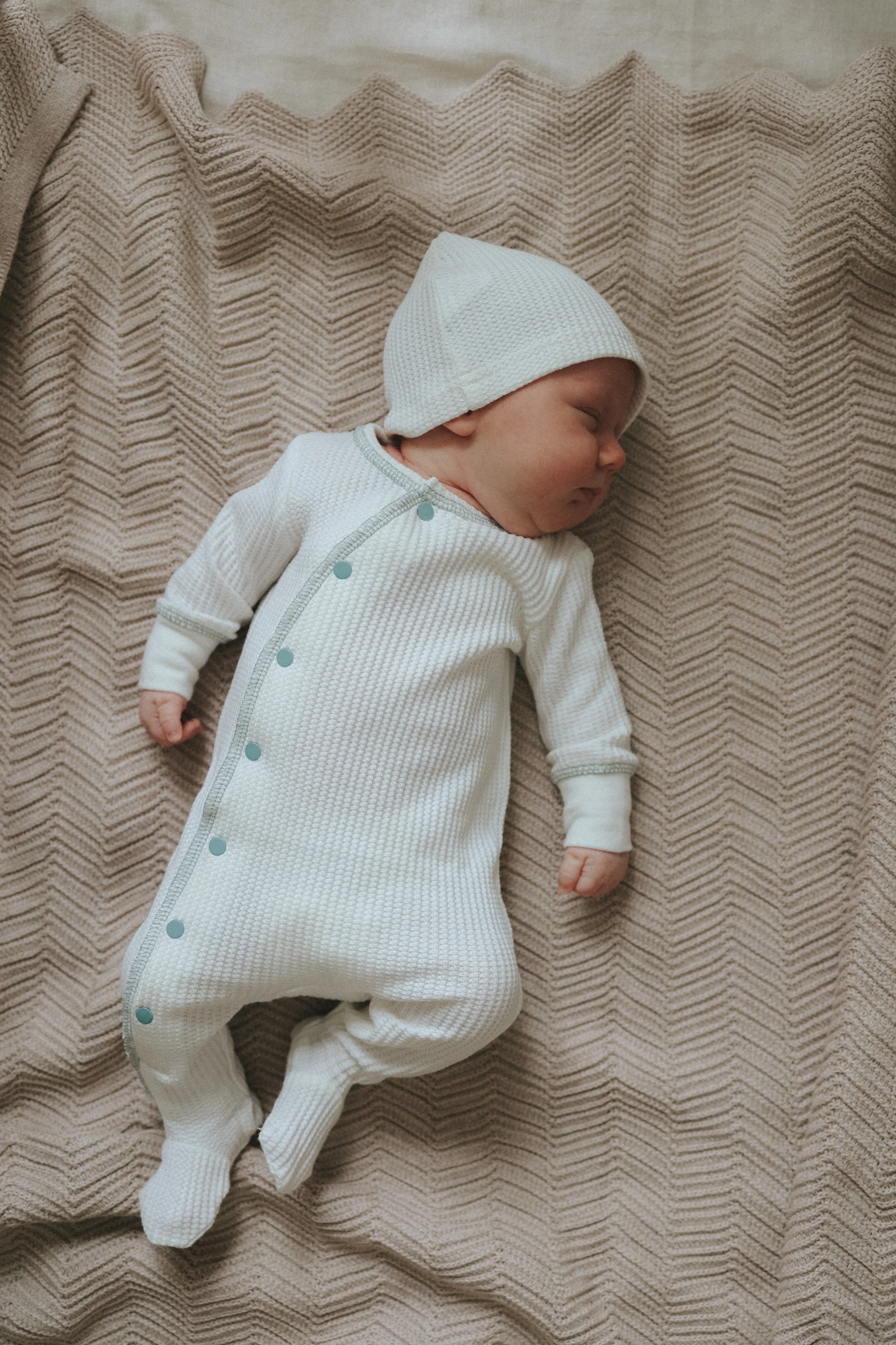 Mema Knits Side Snap Contrast 3PC Set - Cream/Blue - Image 2