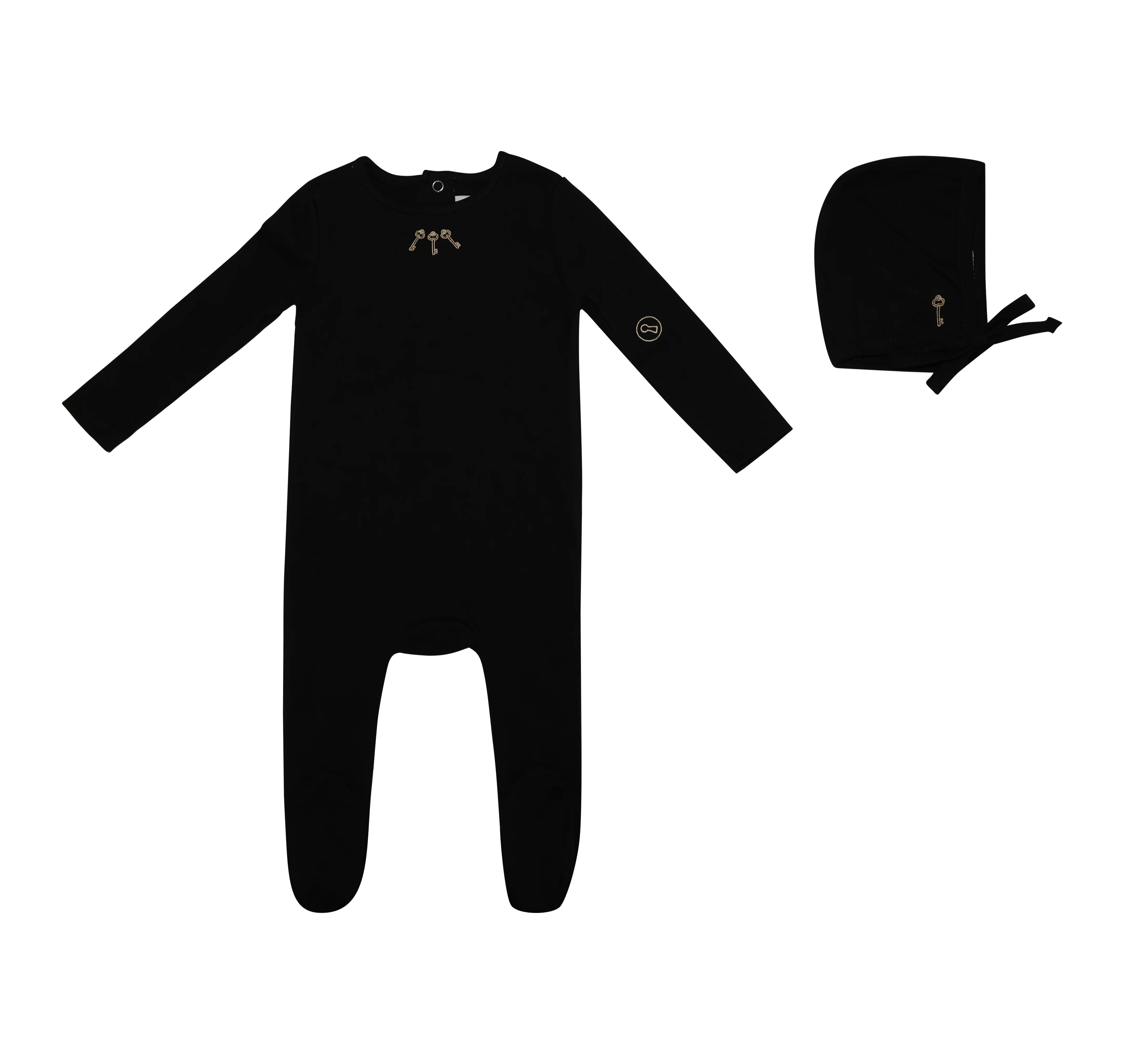 Mini Label Boys Embroidered Keys Footie And Hat - Black