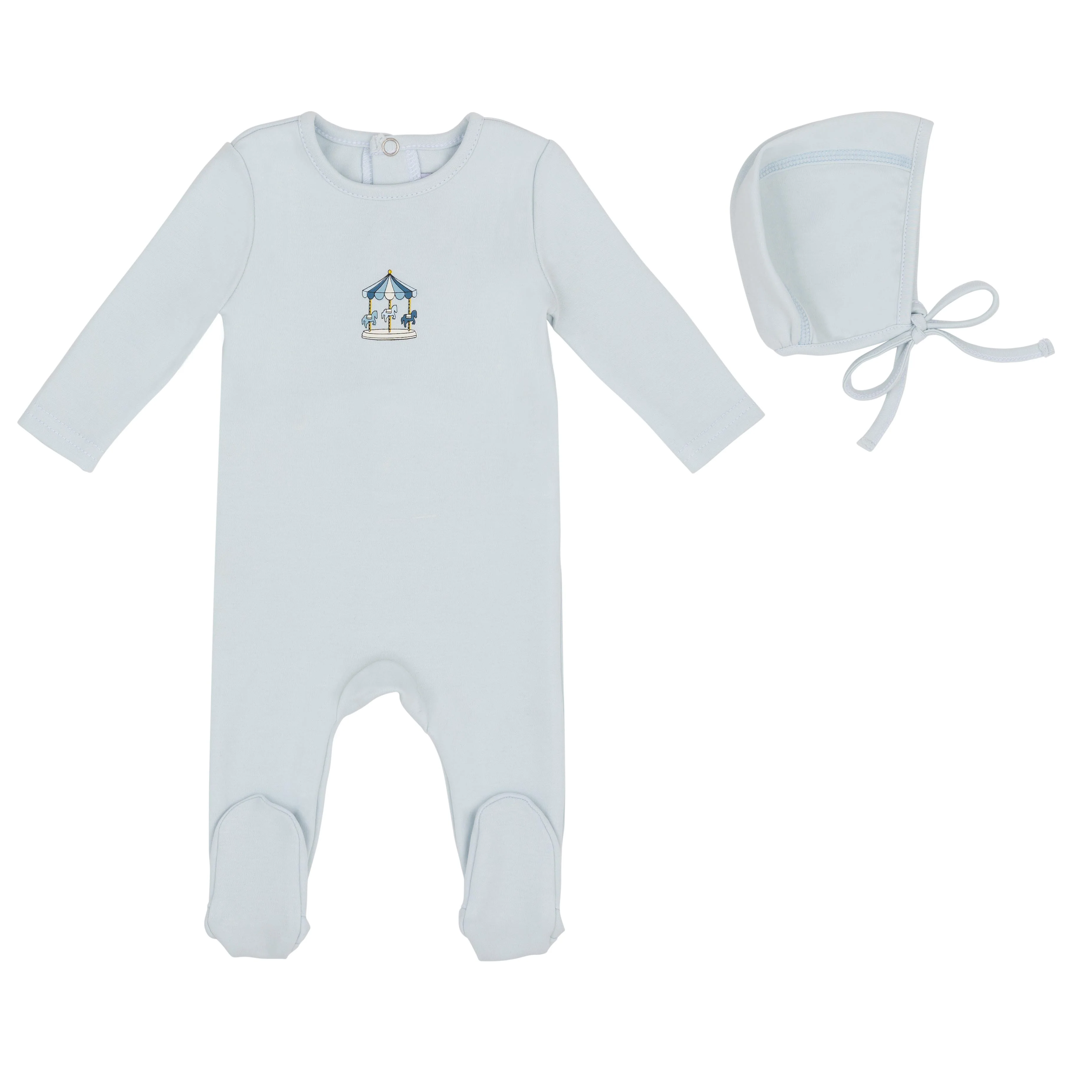 Mini Label Boys Merry Footie & Hat - Light Blue