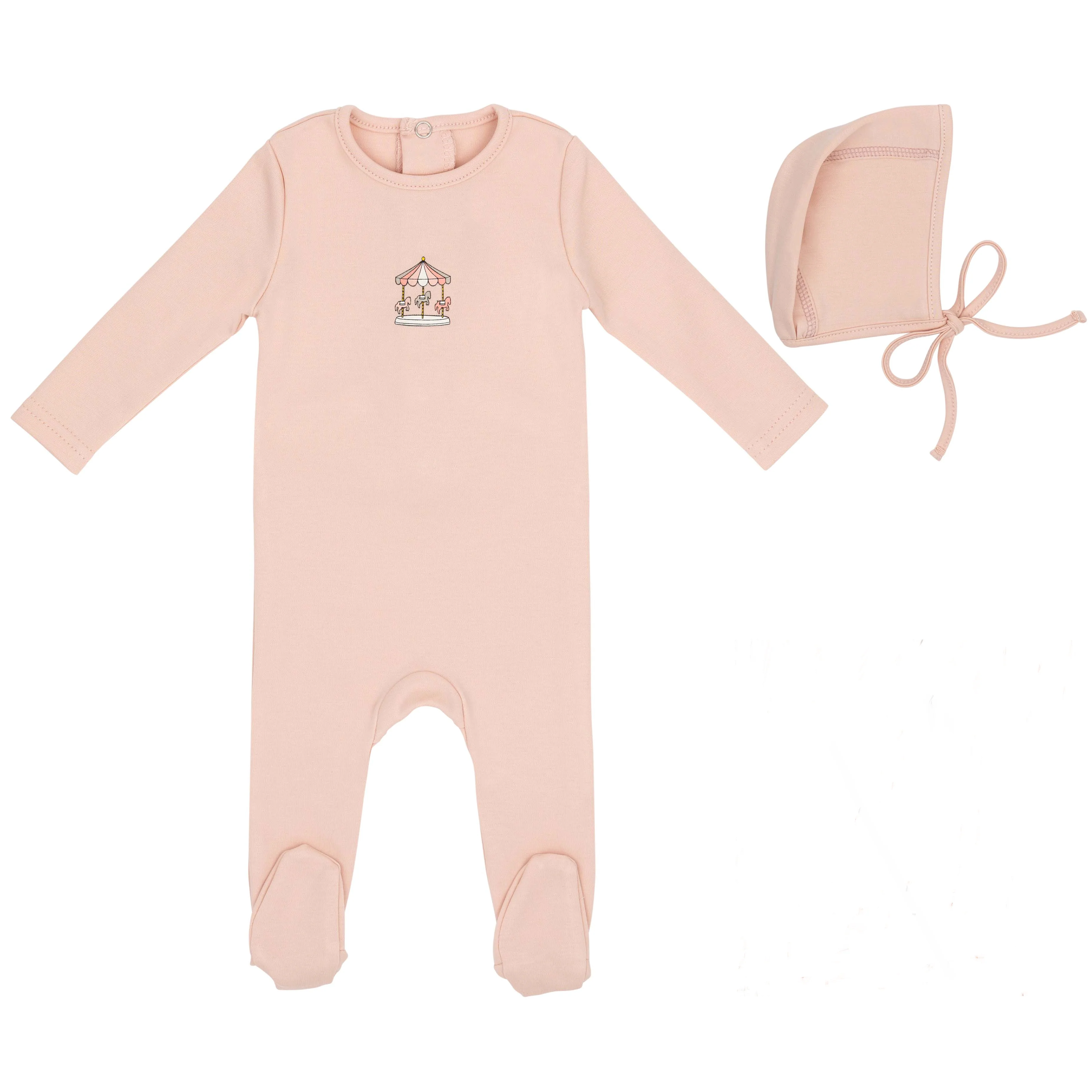 Mini Label Girls Merry Footie & Hat - Pink