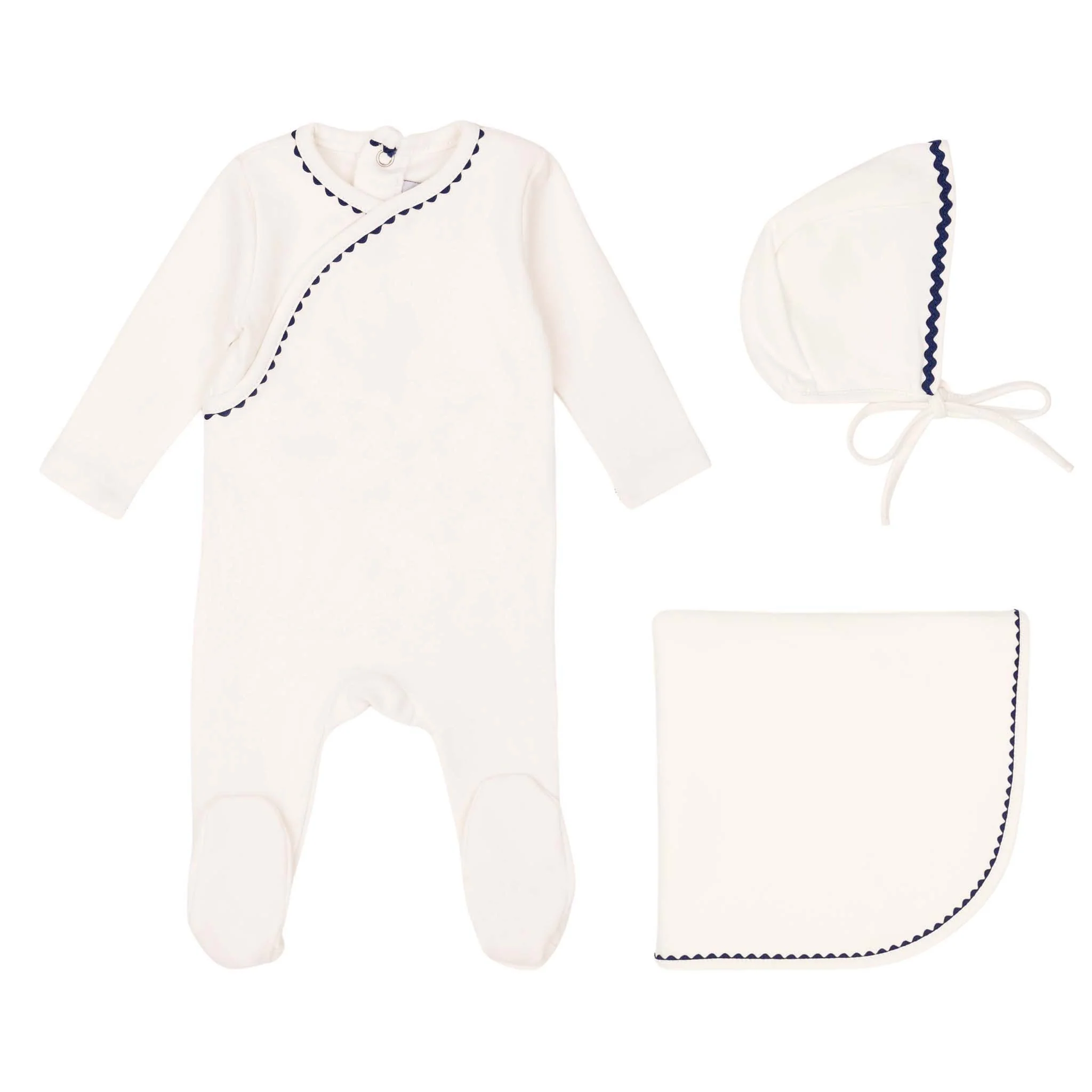 Mini Label Classic Ric Rac Layette Set - Blue On White