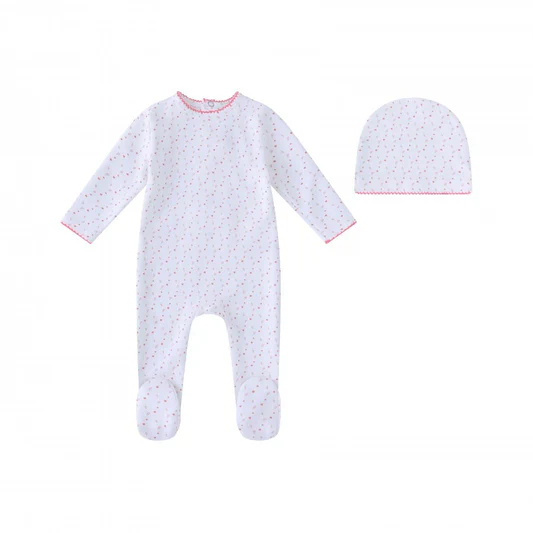 Mini Label Girls Bright Floral Print Footie And Hat - White