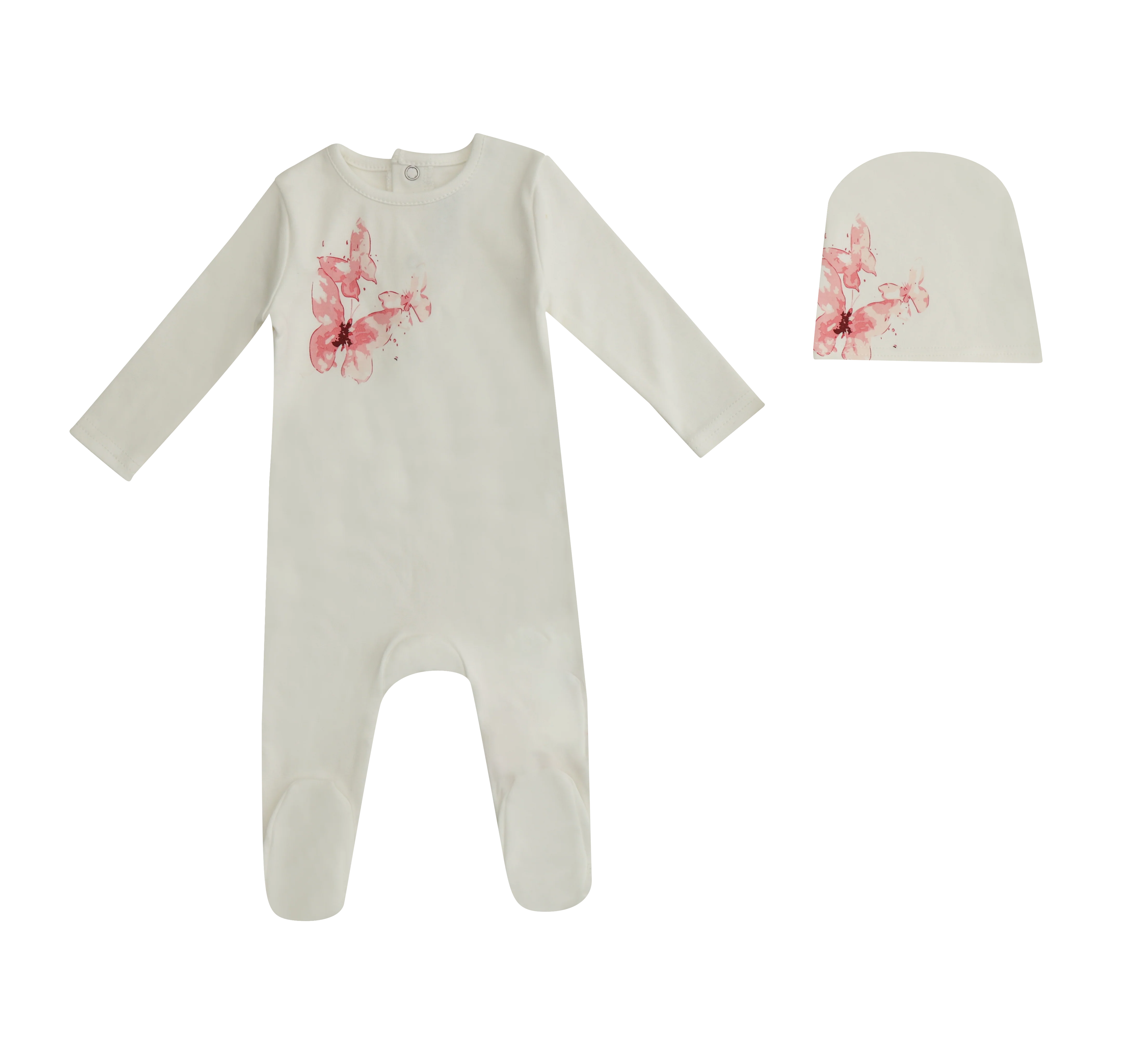 Mini Label Girls Butterfly Footie & Hat - White
