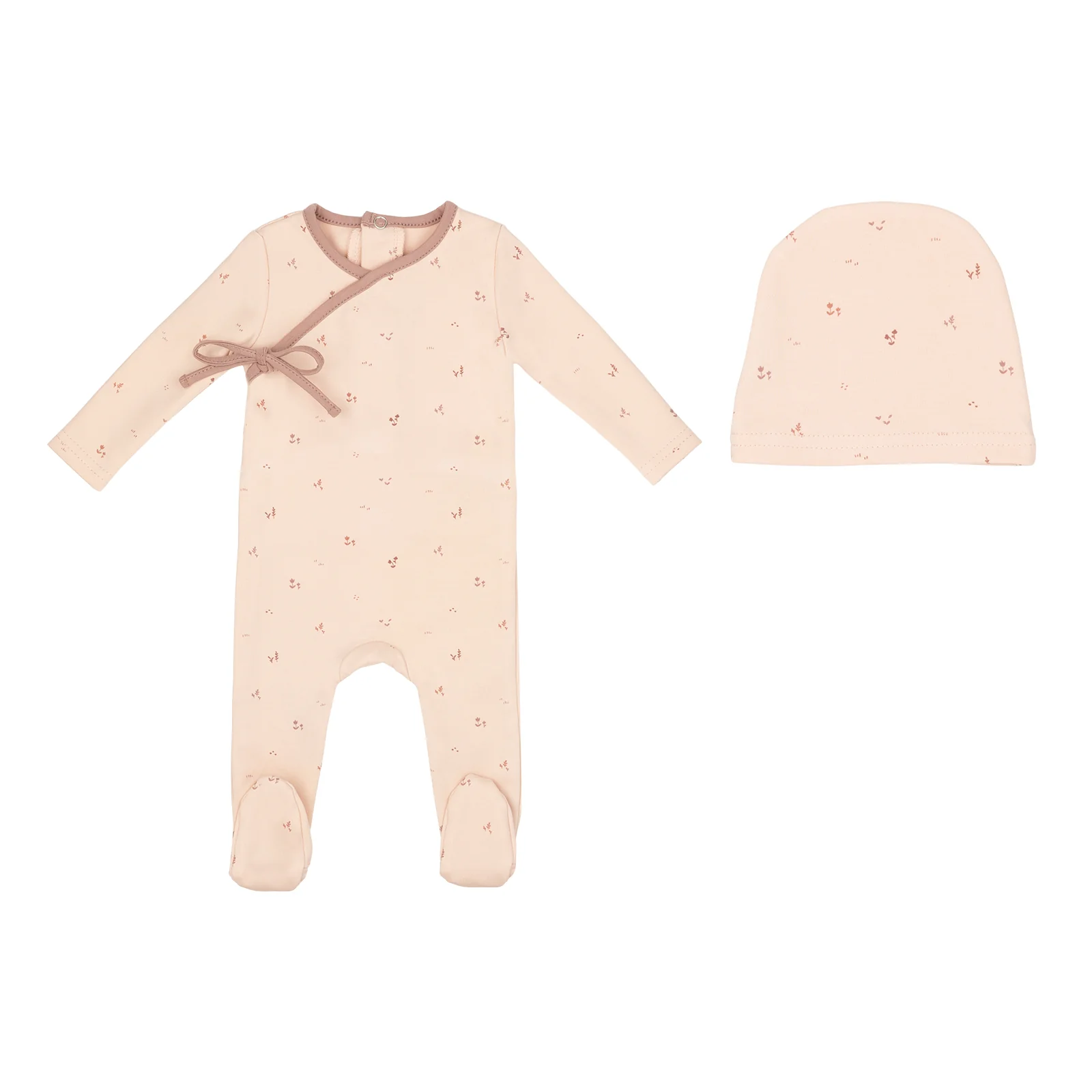 Mini Label Girls Printed Floral Footie And Hat