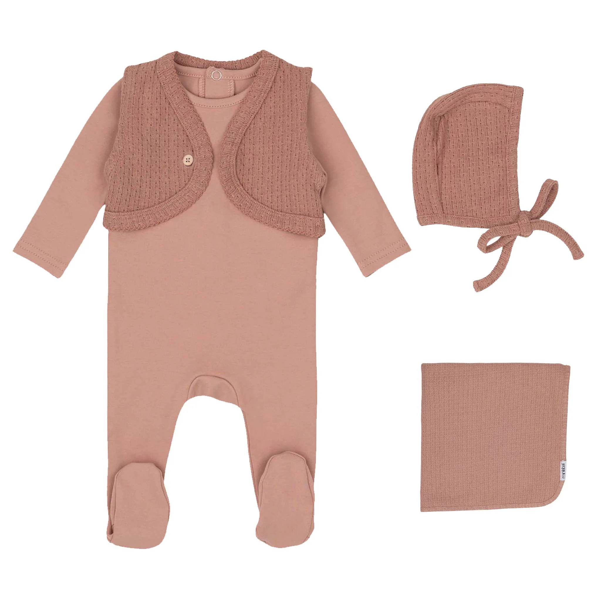 Mini Label Girls Knit Vest  Layette Set - Pink