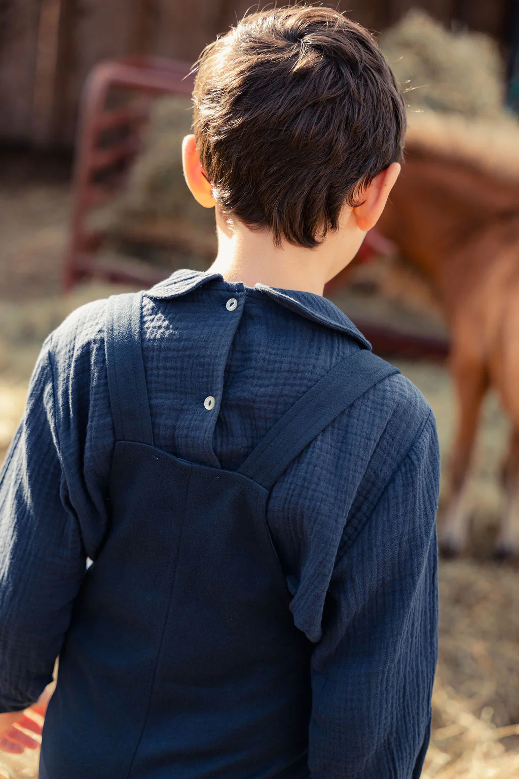 Mini Nod Boys Short Overalls with Shirt - Navy - Image 2