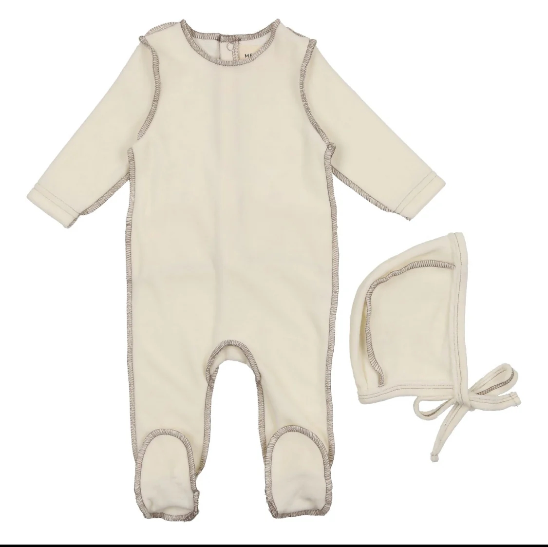 Mink/Cream Edge Footie & Bonnet