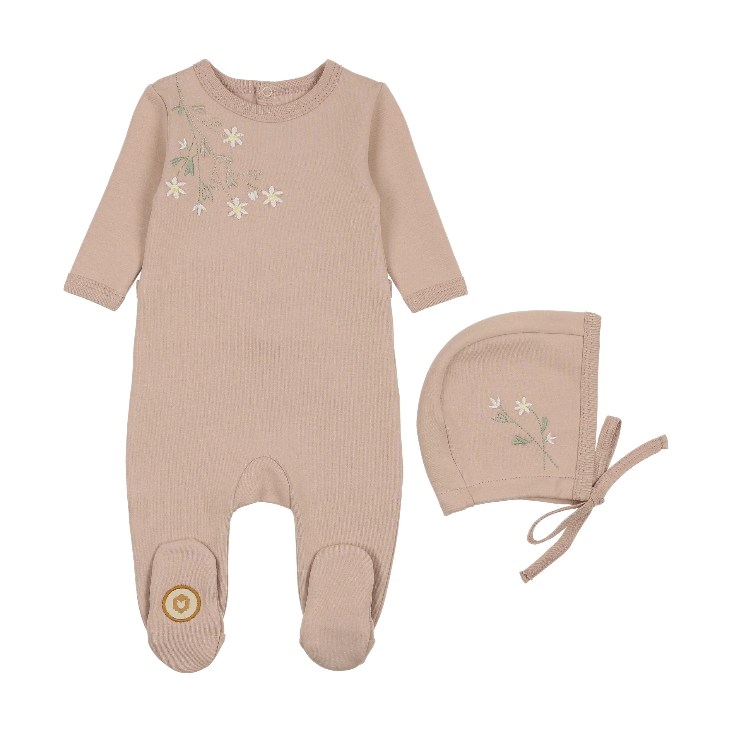 Mon Tresor Budding Blossoms Girls Footie & Bonnet - Rose Dust