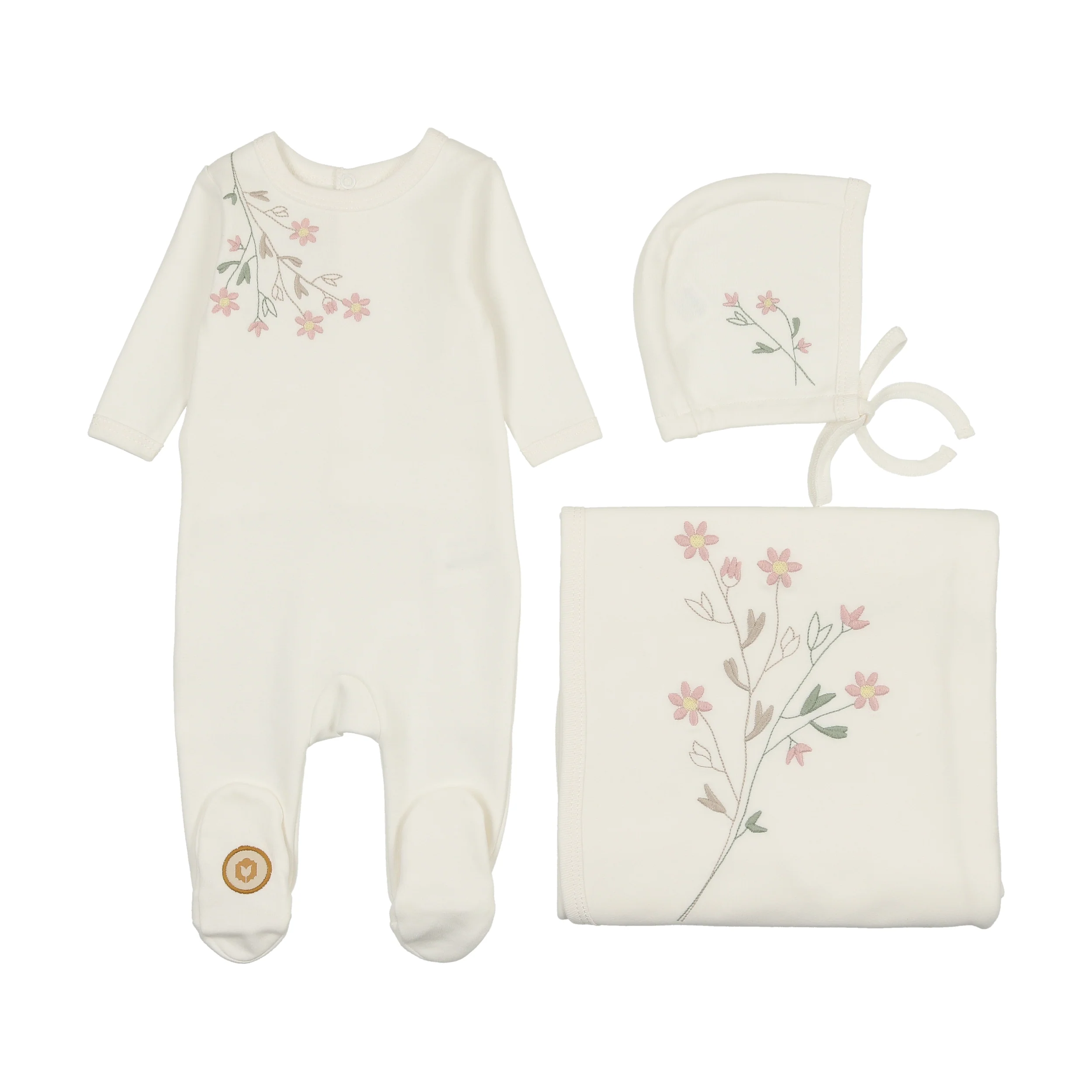 Mon Tresor Budding Blossoms Girls Layette Set - Ivory & Pink