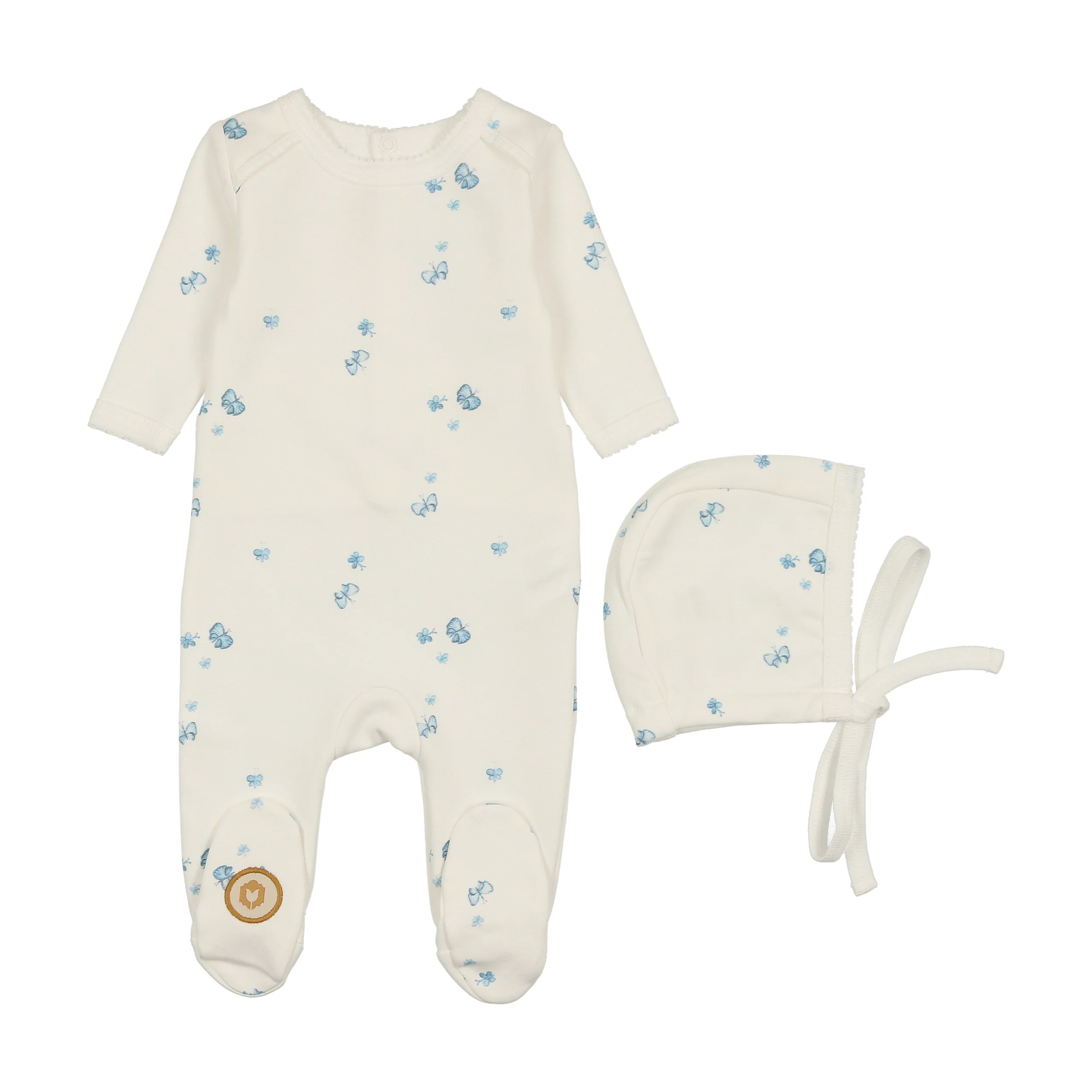 Mon Tresor Butterfly Bliss Footie & Bonnet - Ivory & Blue