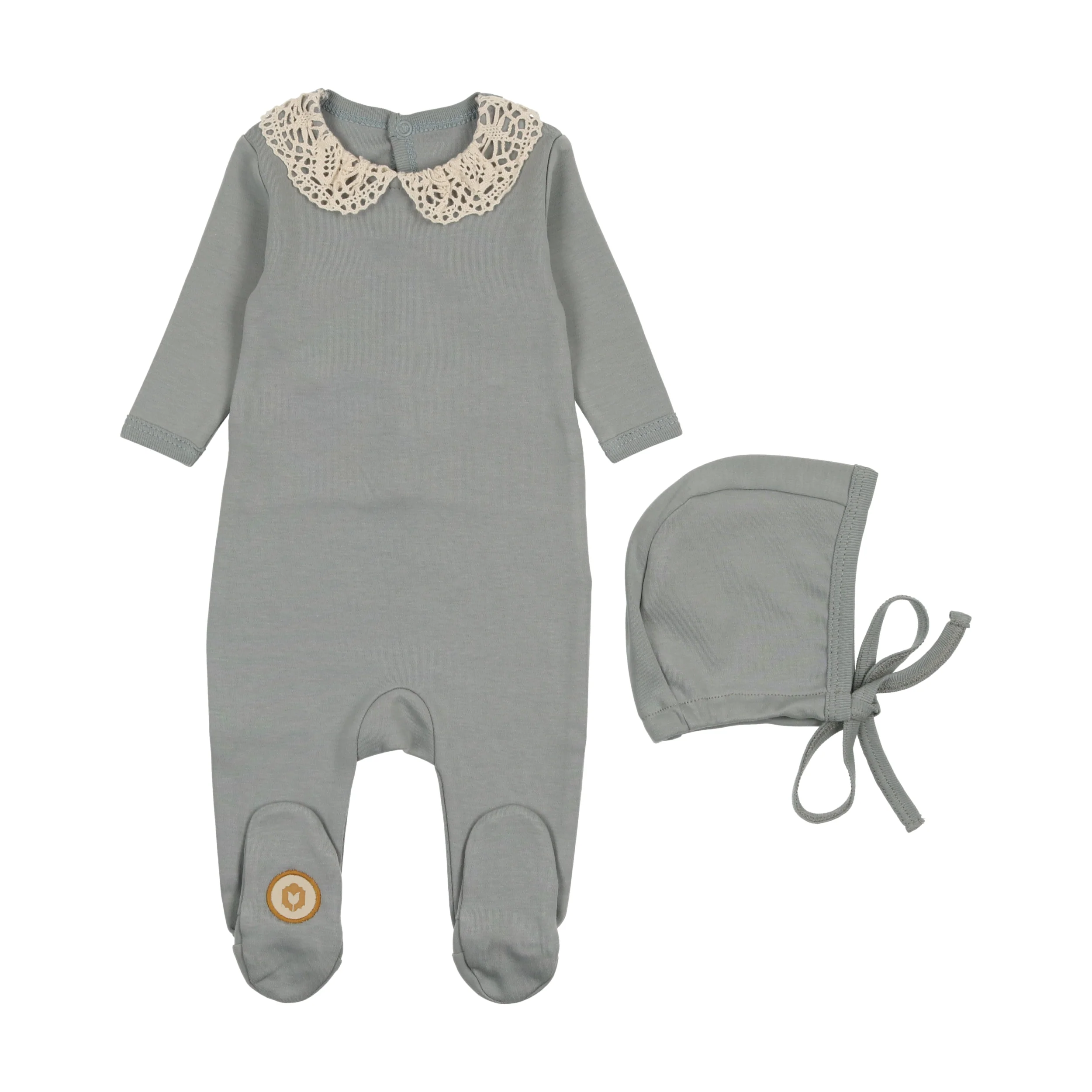 Mon Tresor Collar And Crochet Footie & Bonnet - Quarry