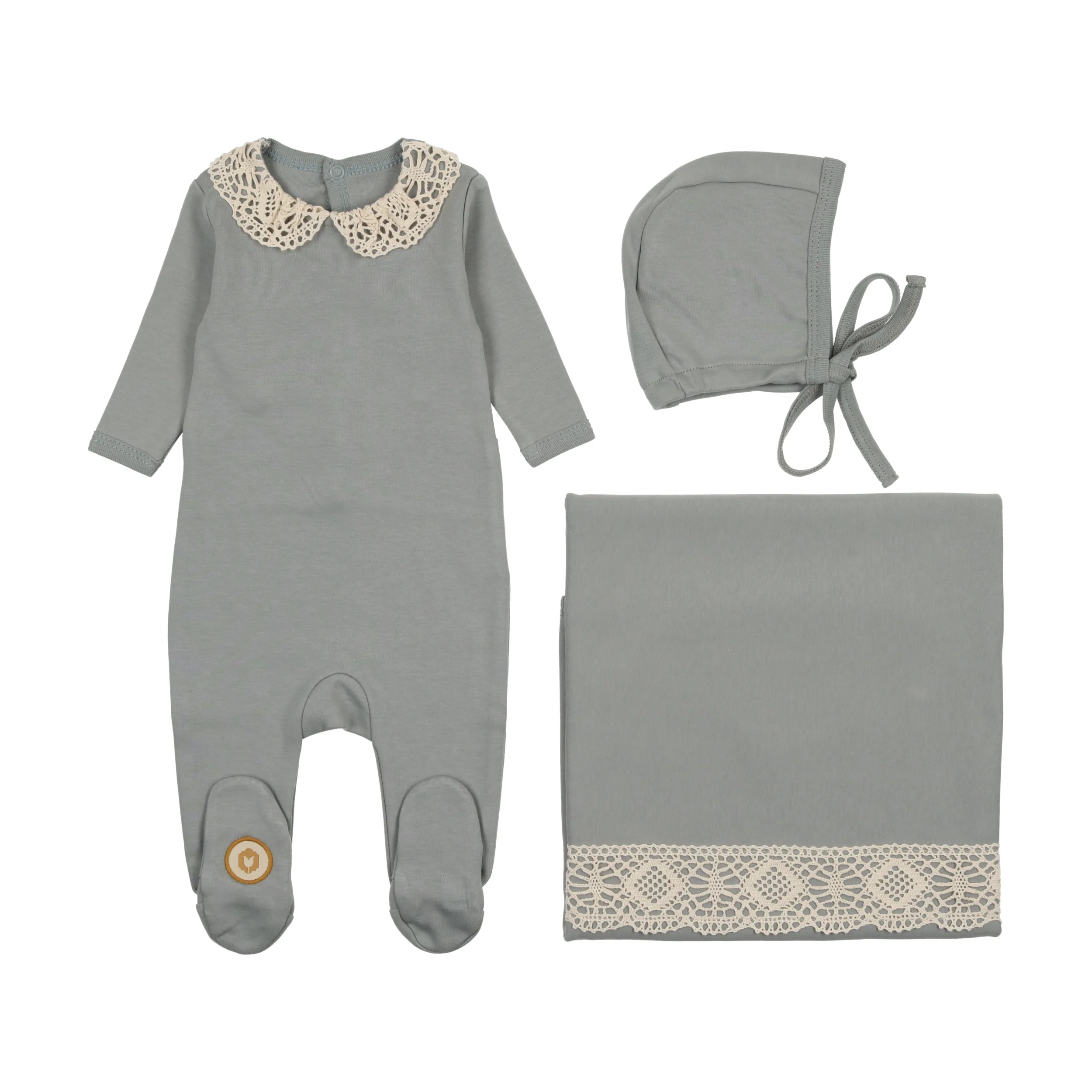 Mon Tresor Collar And Crochet Layette Set - Quarry