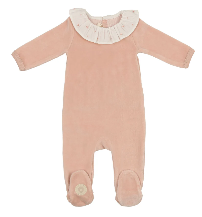 Mon Tresor Embroidered Ruffle Collar Footie - Pink