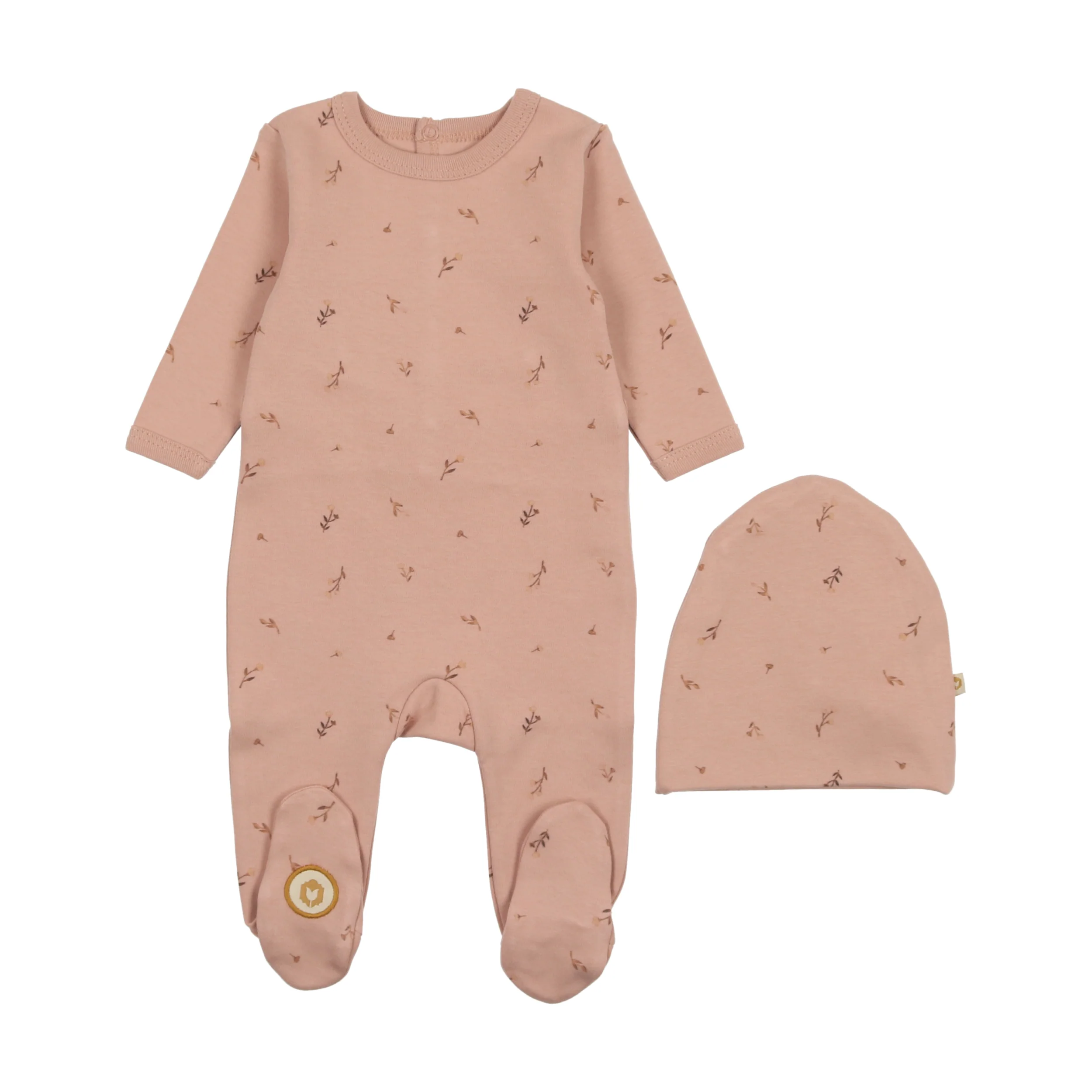 Mon Tresor Nature's Print Footie & Bonnet - Misty Rose