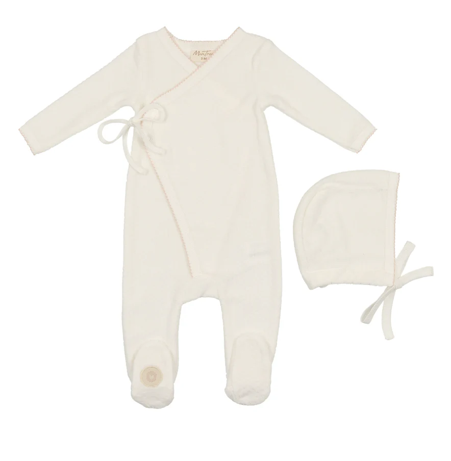 Mon Tresor Scallop Wrap Footie & Bonnet -Pink
