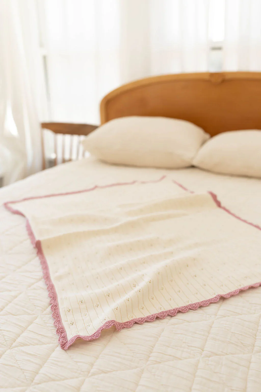 New Grain Knit Pointelle Blanket - Ballet - Image 3