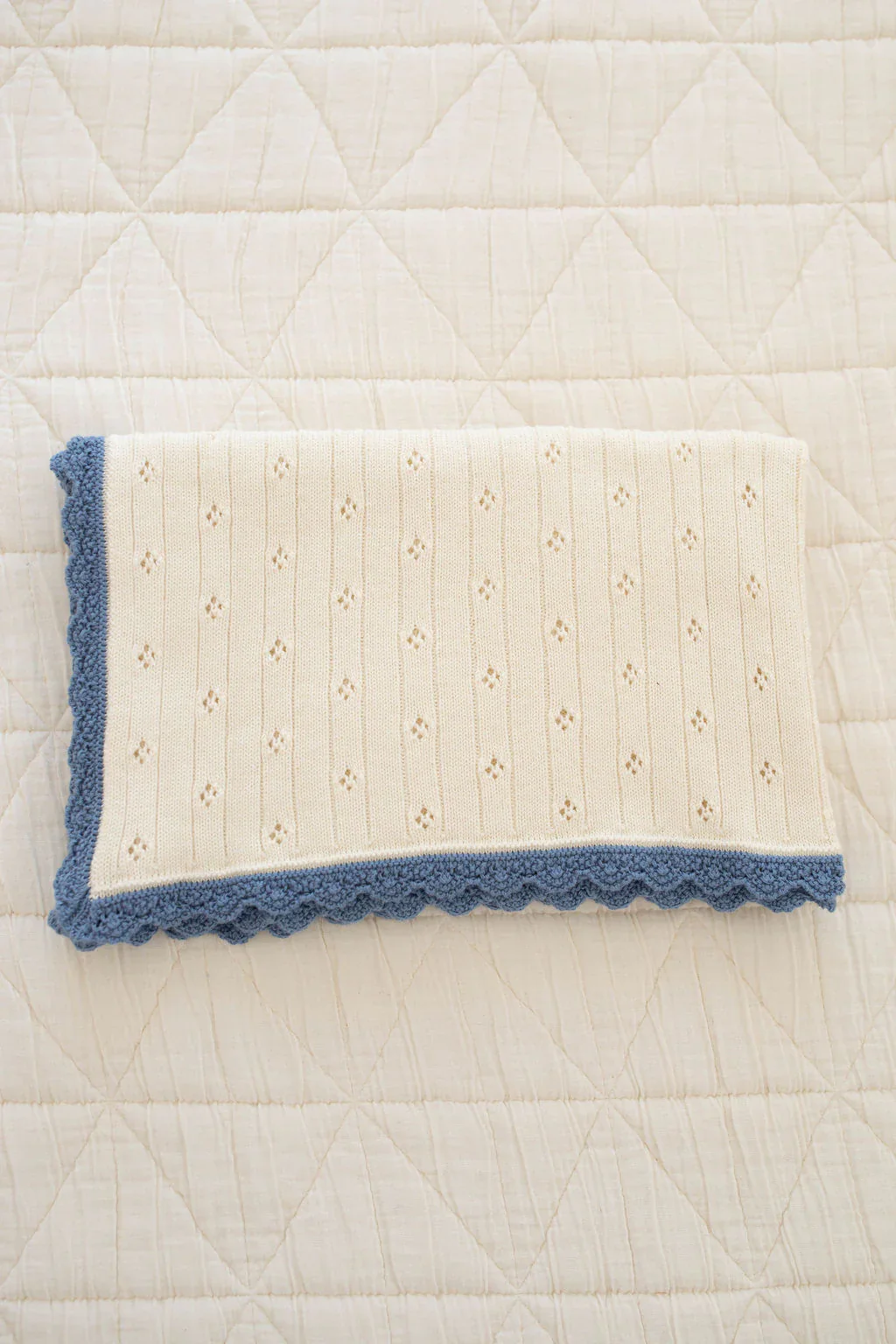 New Grain Knit Pointelle Blanket - Bluejay