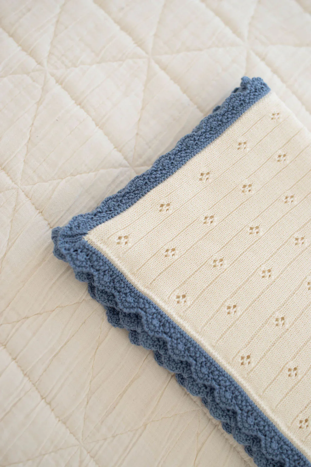 New Grain Knit Pointelle Blanket - Bluejay - Image 2