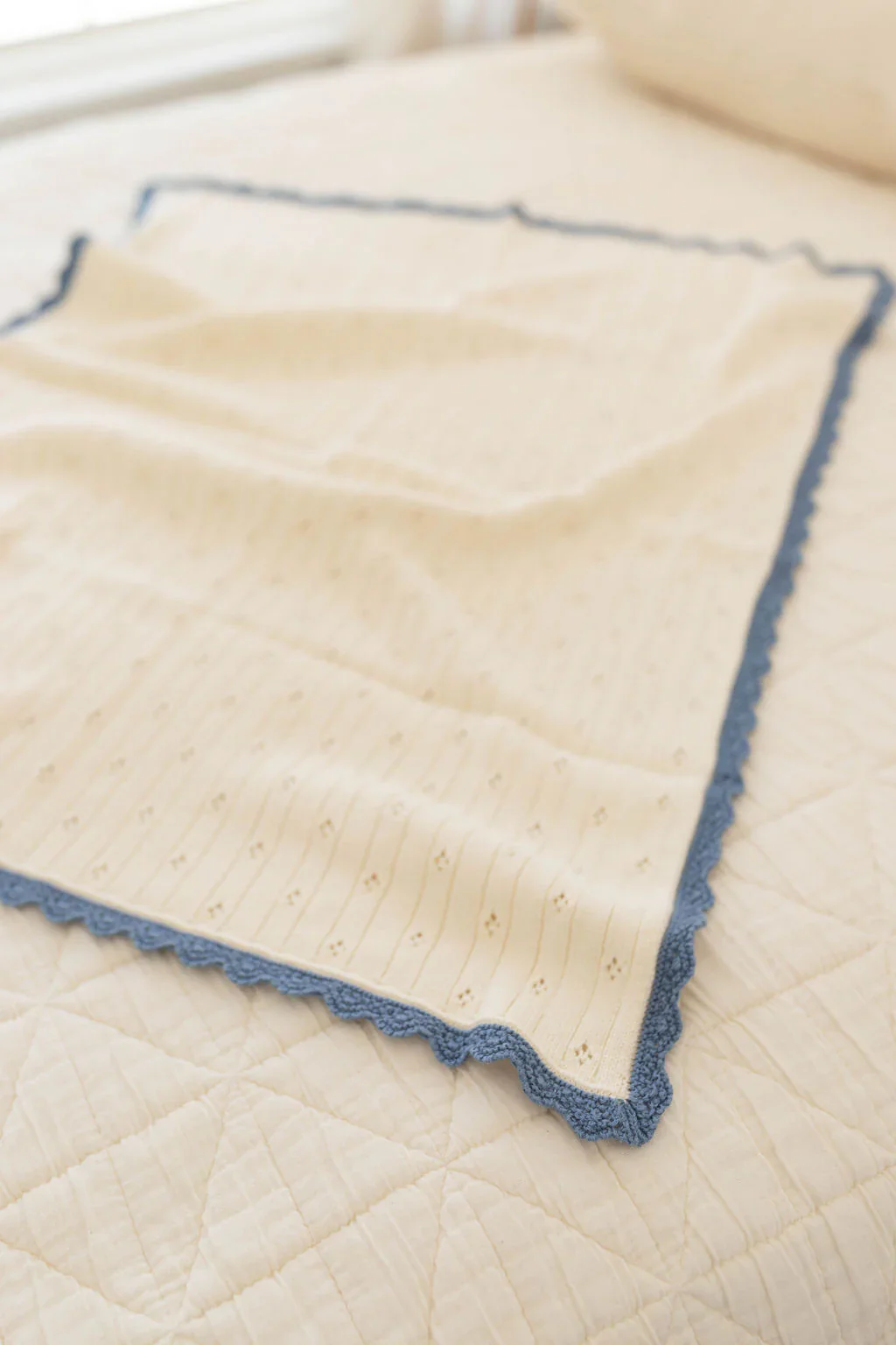 New Grain Knit Pointelle Blanket - Bluejay - Image 3