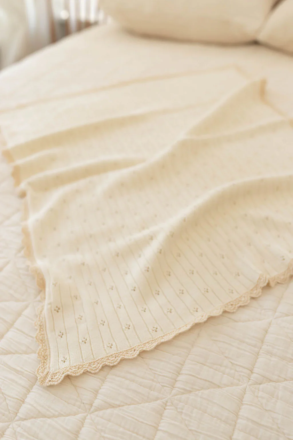 New Grain Knit Pointelle Blanket - Sugar - Image 2