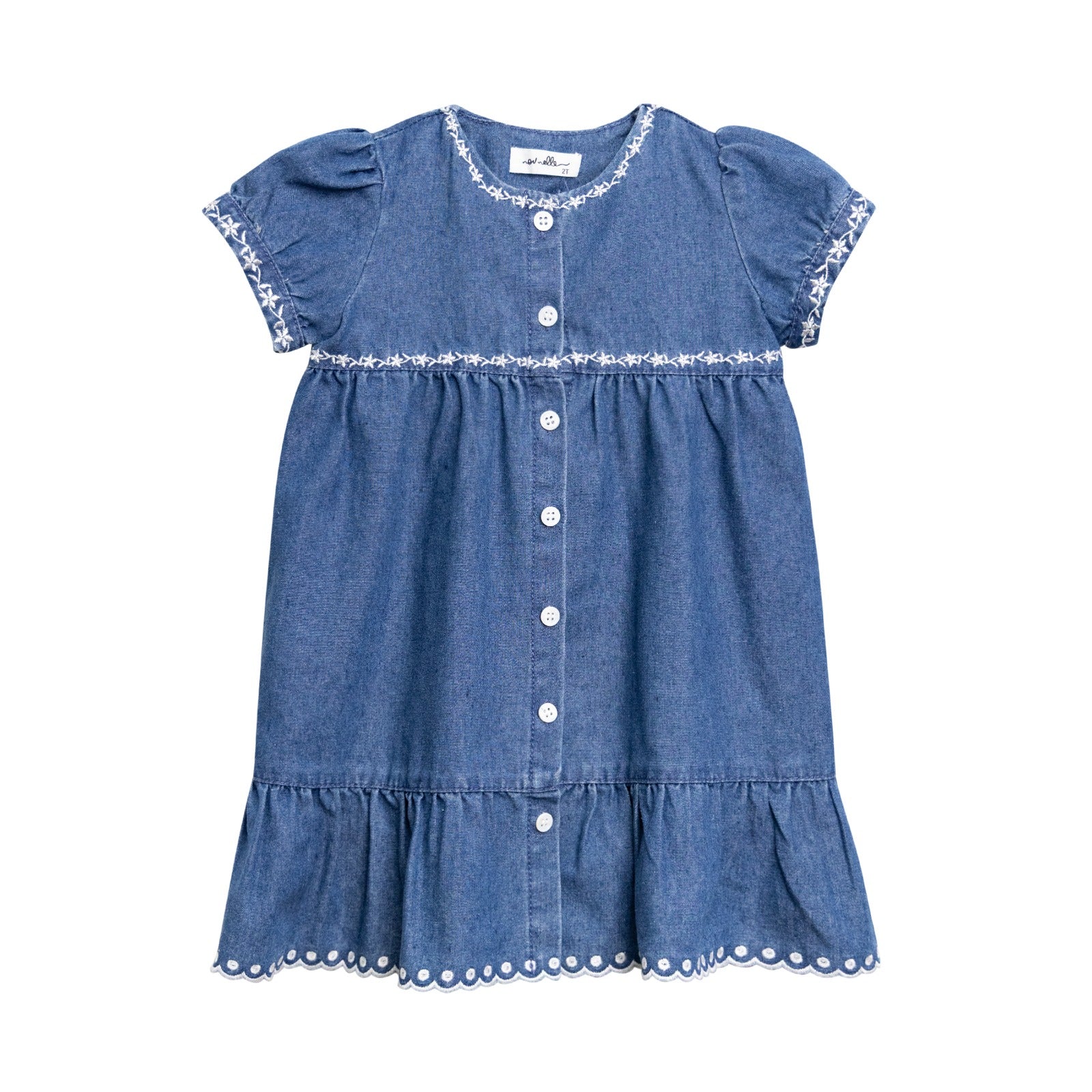 Nou Nelle Denim Trimmed Dress (Short Sleeve)