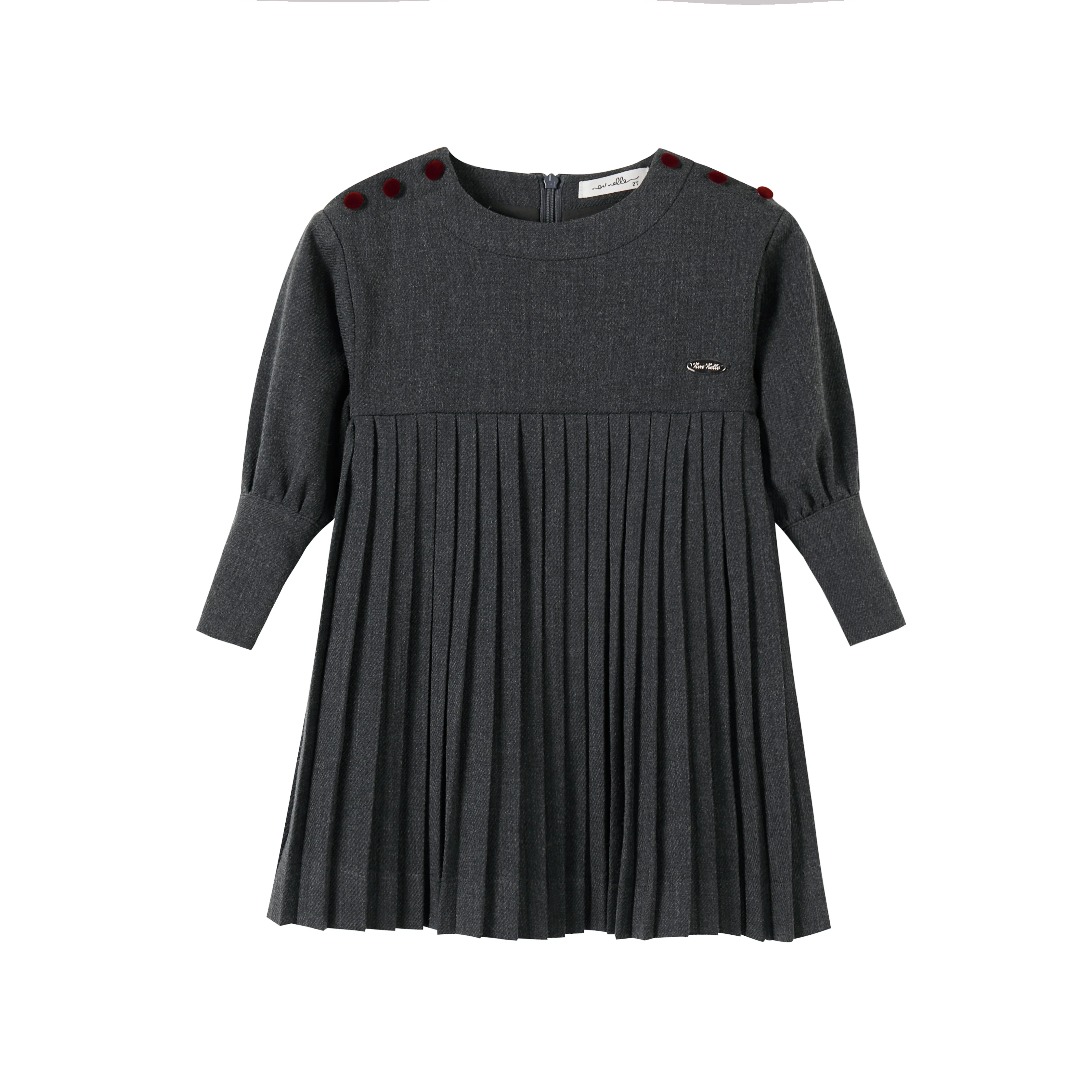 Nou Nelle Pleated Button Dress - Dark Grey - Image 2