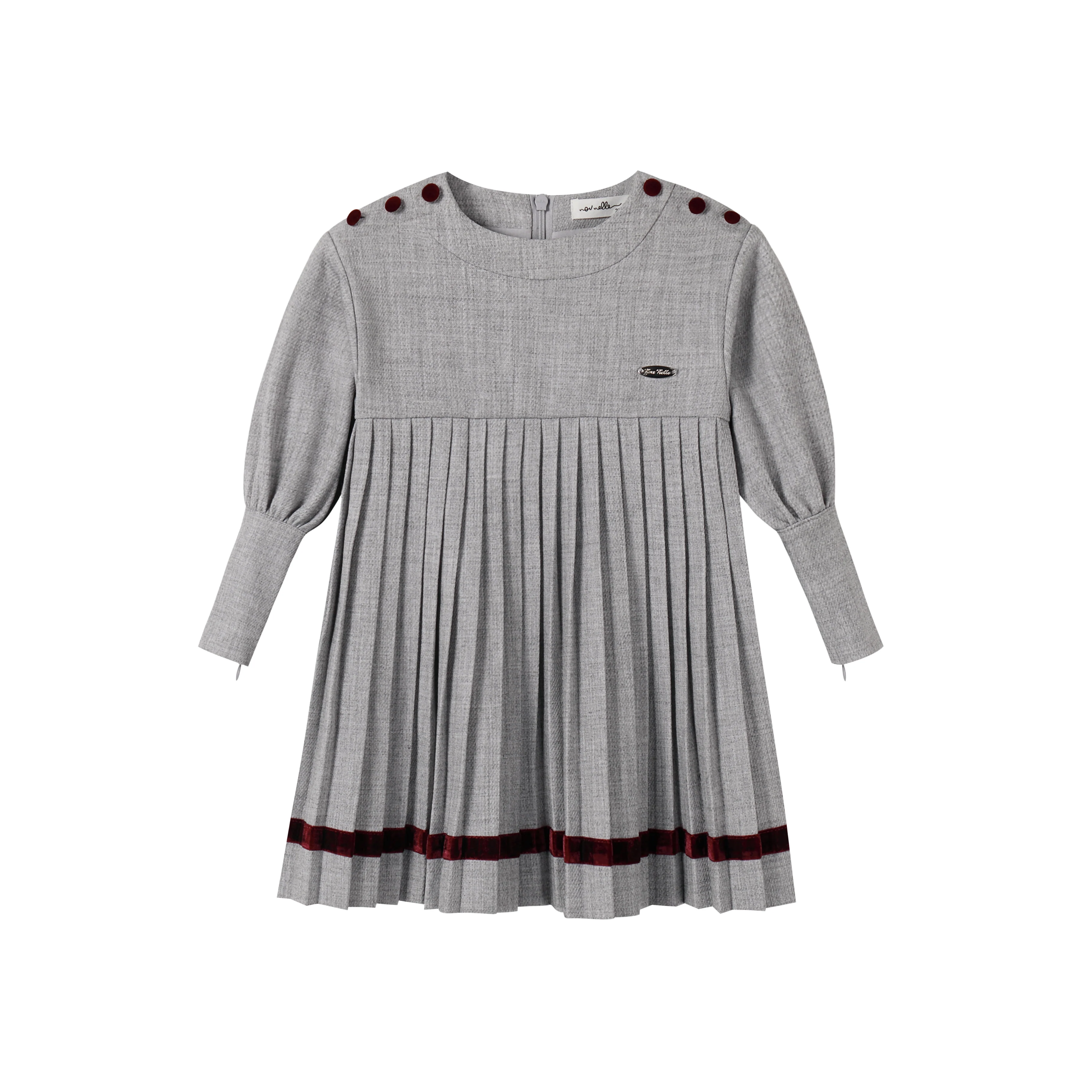 Nou Nelle Pleated Button Dress - Light Grey