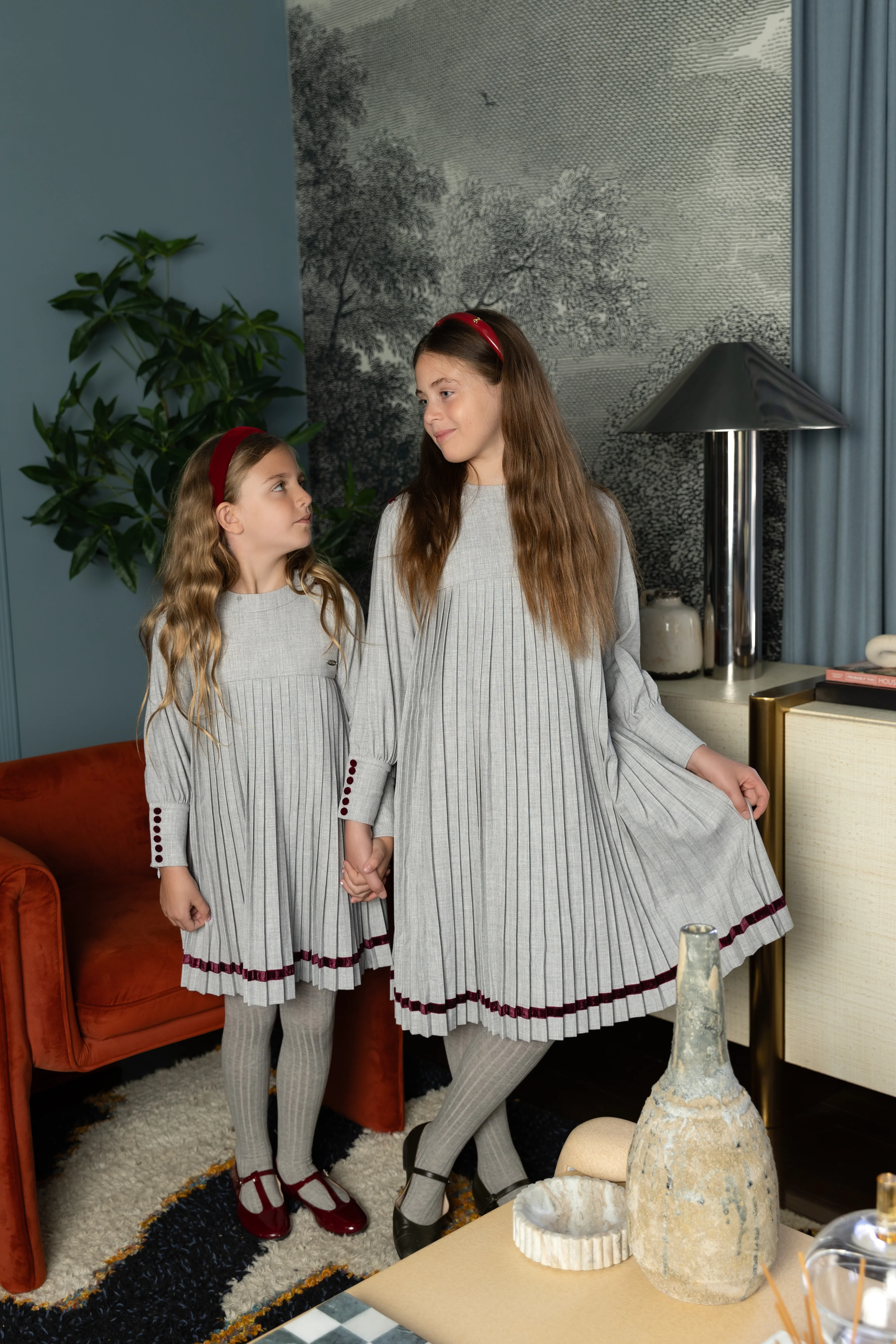 Nou Nelle Pleated Button Dress - Light Grey - Image 2
