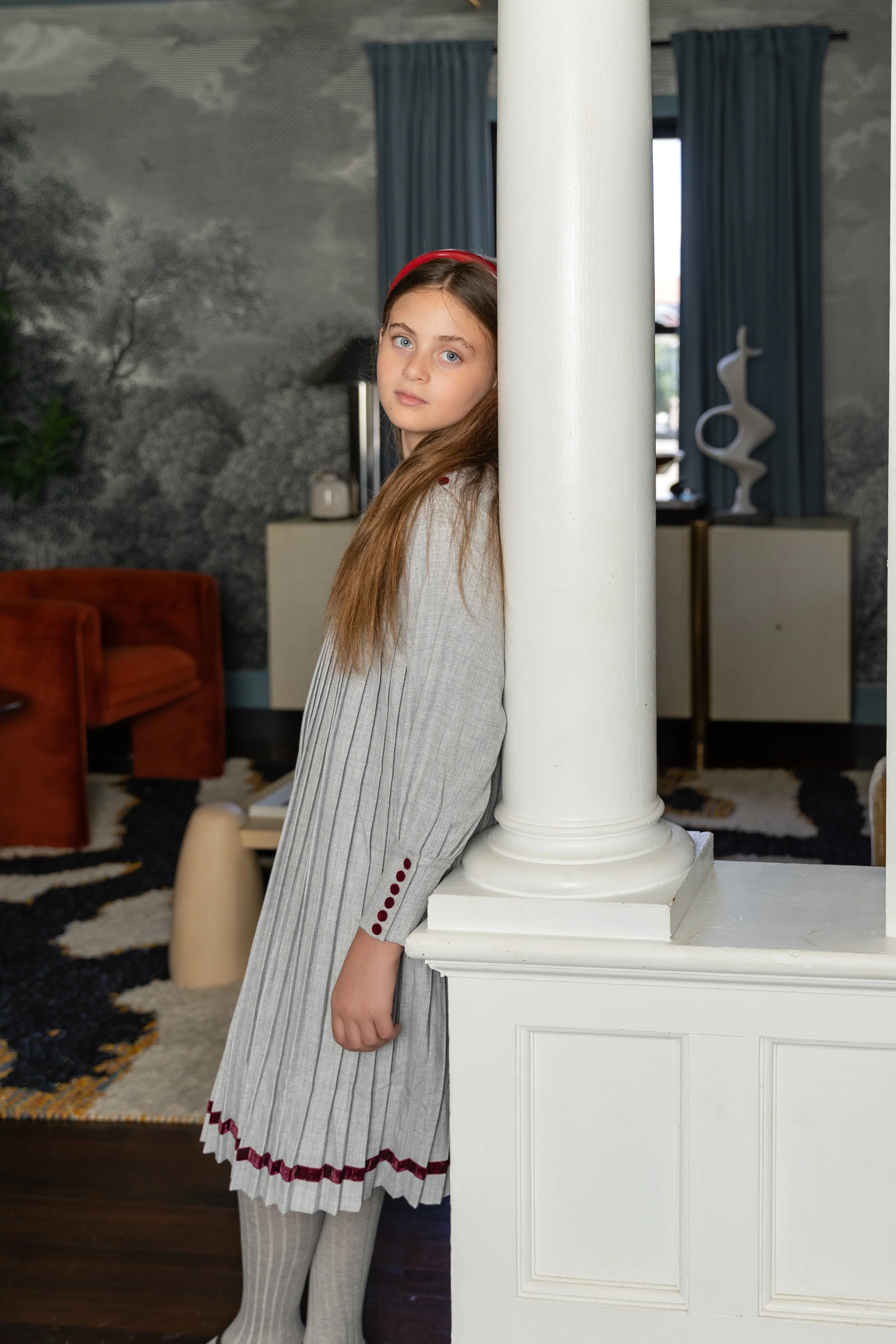 Nou Nelle Pleated Button Dress - Light Grey - Image 3