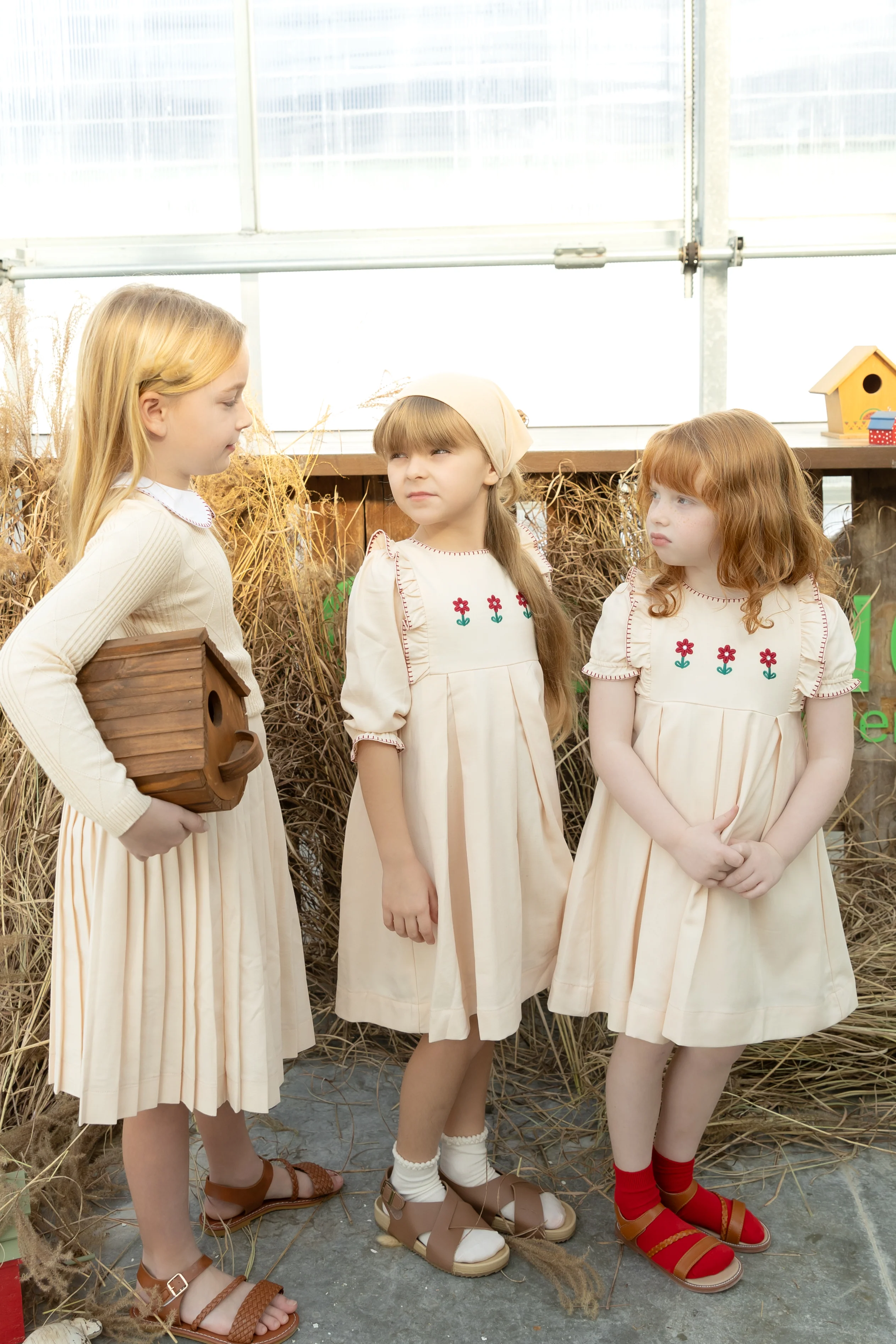 Nou Nelle Pleated Peach Embroidered Dress (Short Sleeve) - Image 3