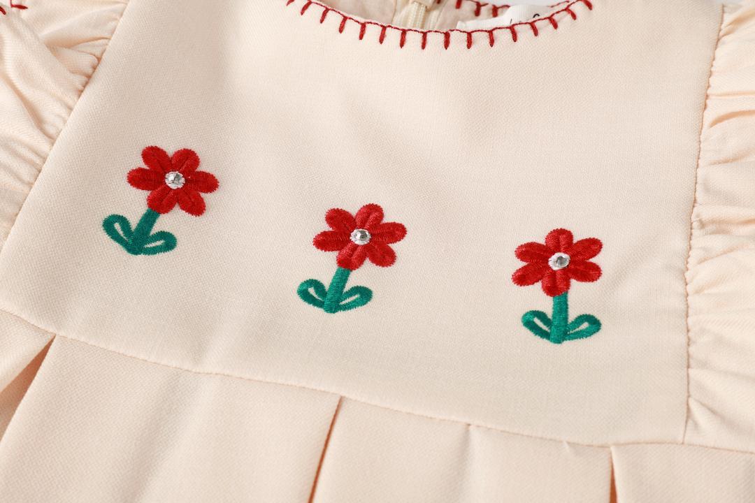 Nou Nelle Pleated Peach Embroidered Dress (Short Sleeve) - Image 4