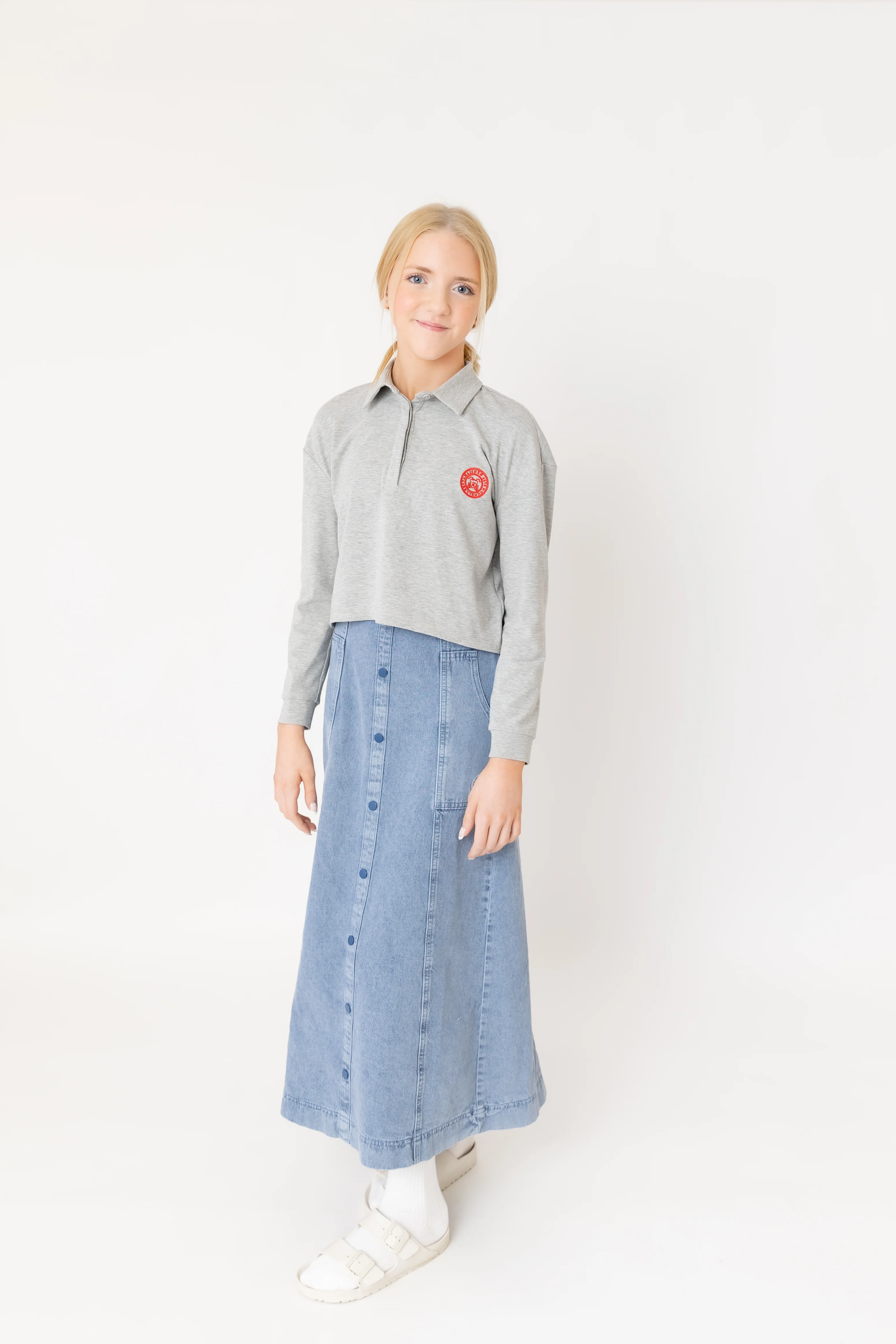 Nou Nelle Polo Cropped Tee - Grey - Image 2