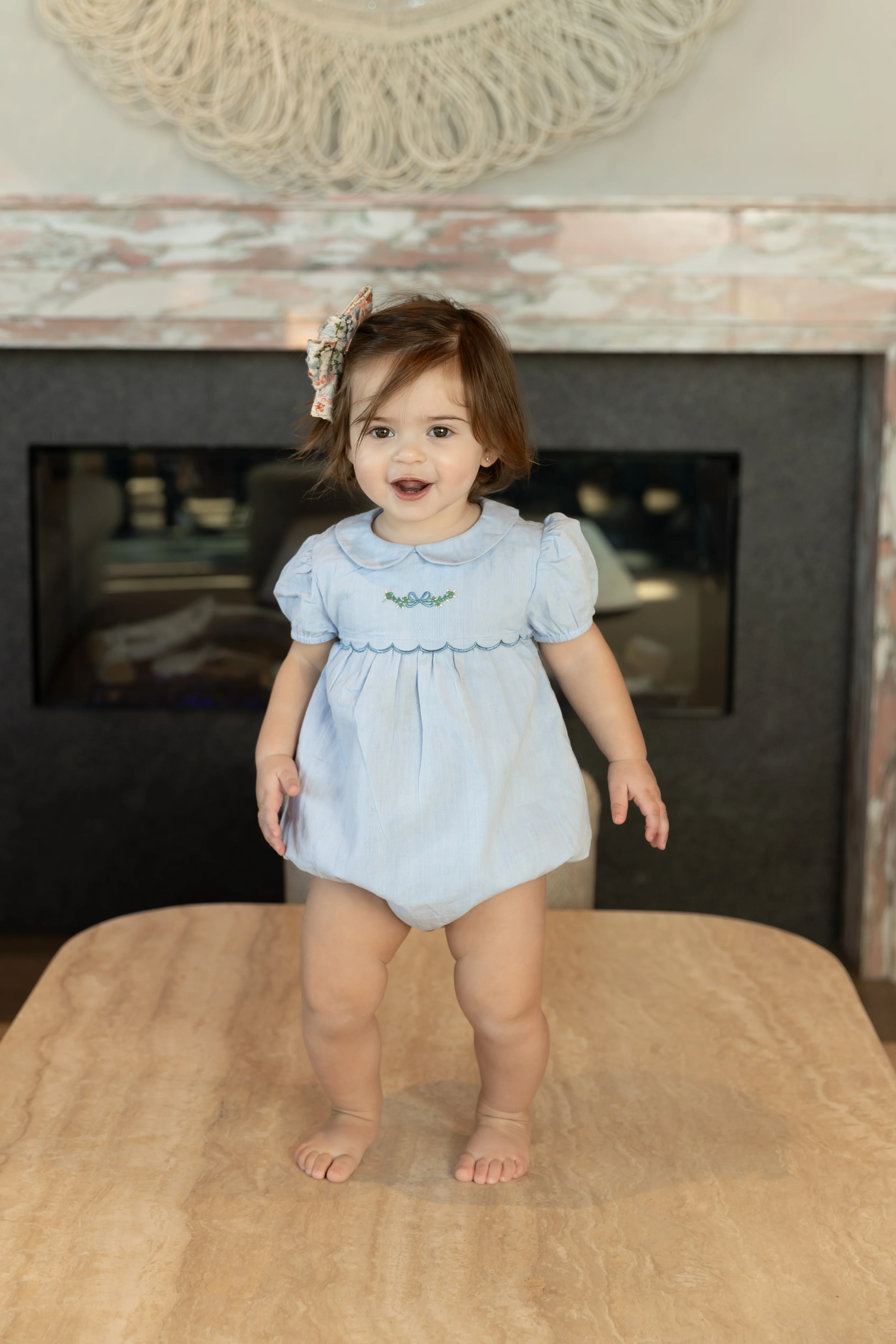 Nou Nelle Scallop Embroidered Romper - Blue - Image 2