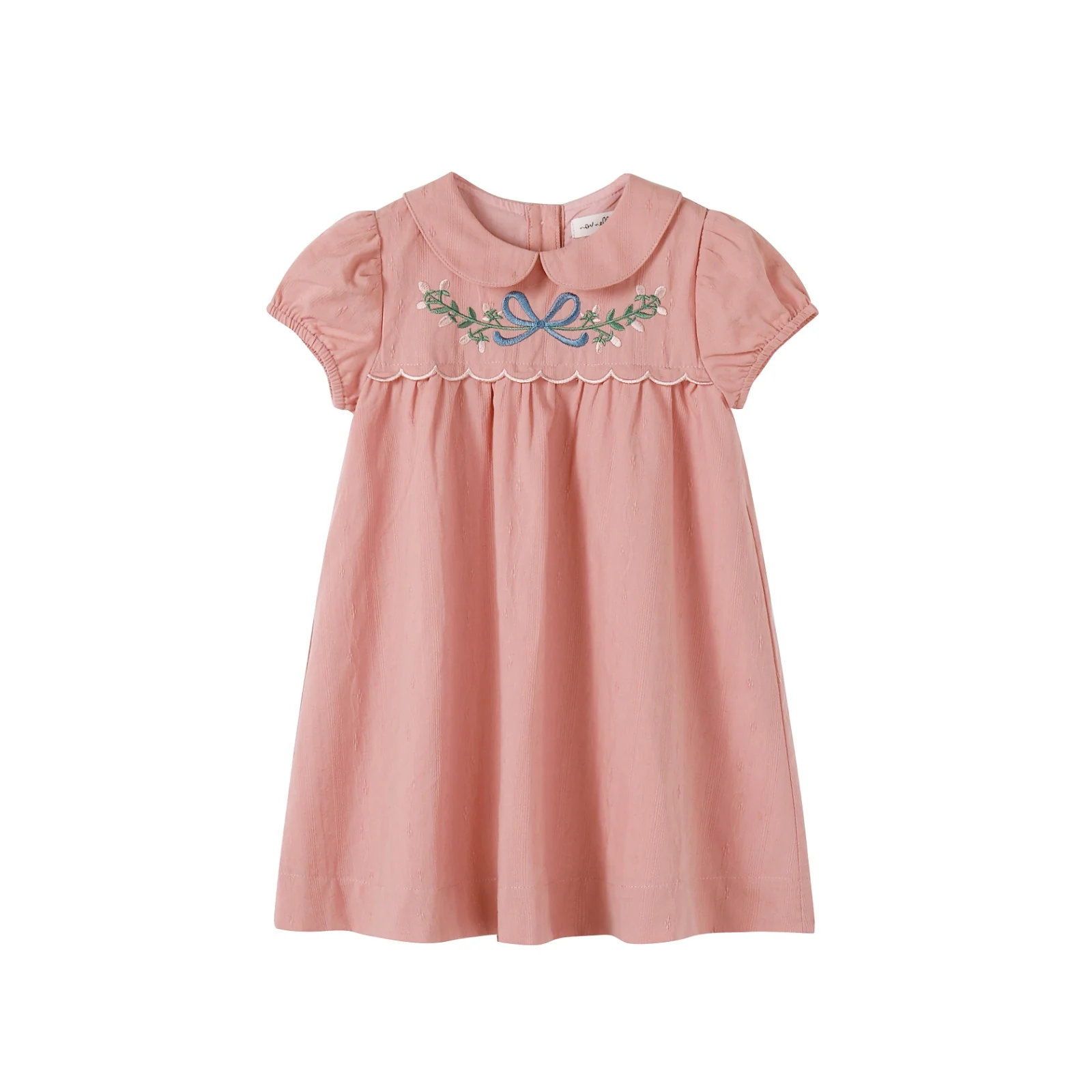 Nou Nelle Scallop Embroidered Short Sleeve Dress - Pink