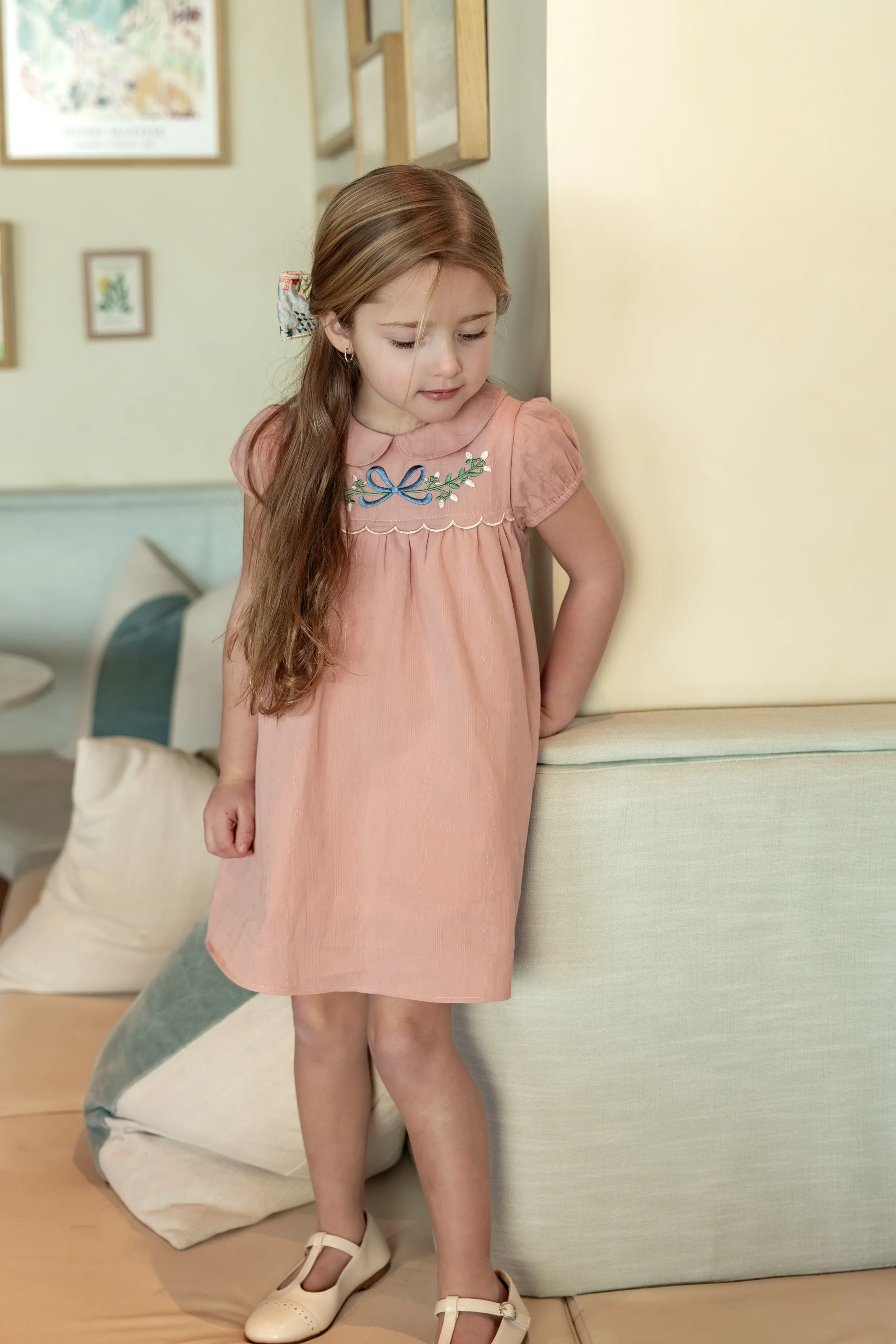 Nou Nelle Scallop Embroidered Short Sleeve Dress - Pink - Image 2