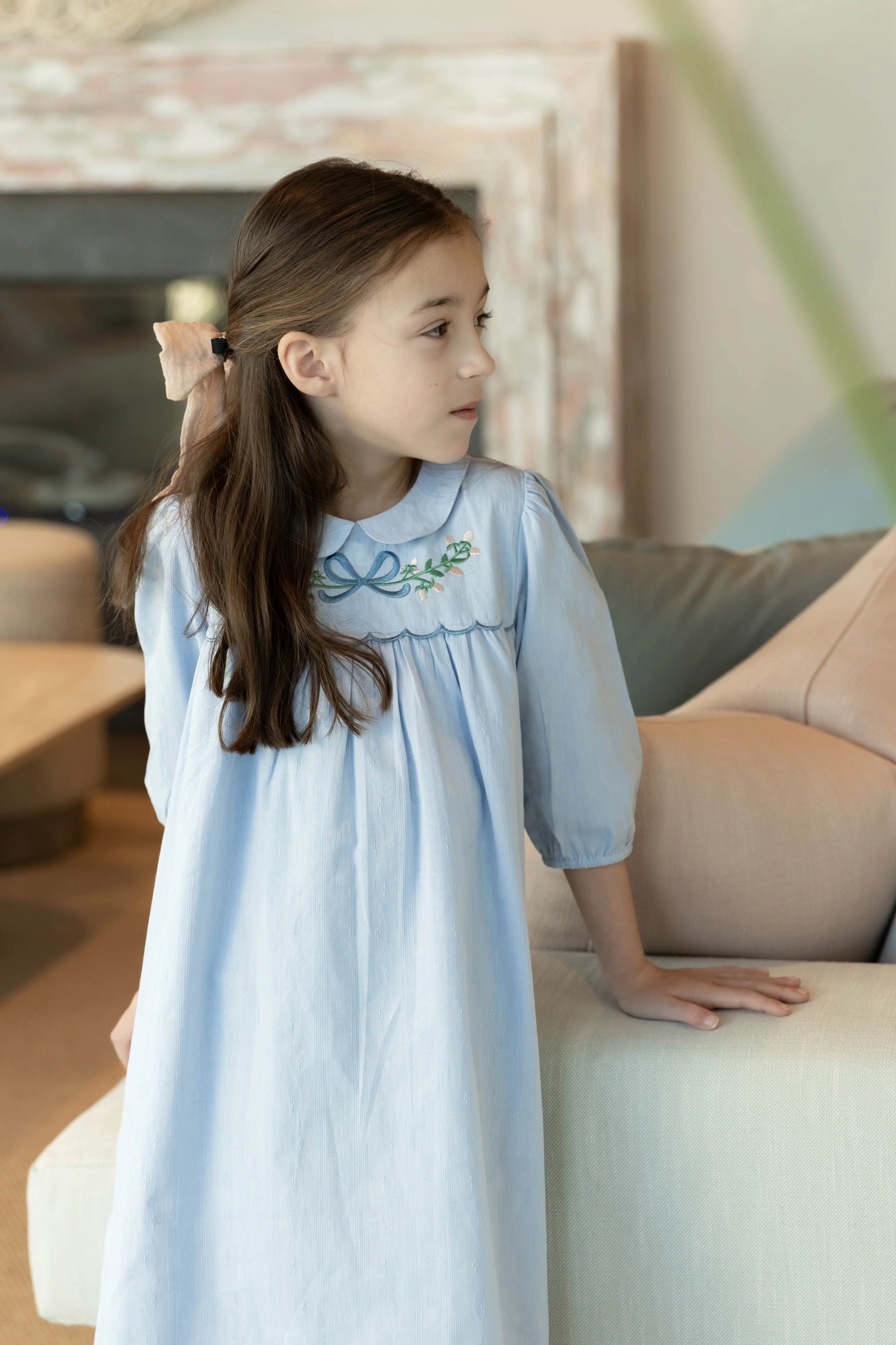 Nou Nelle Scalloped Embroidered Dress - Blue