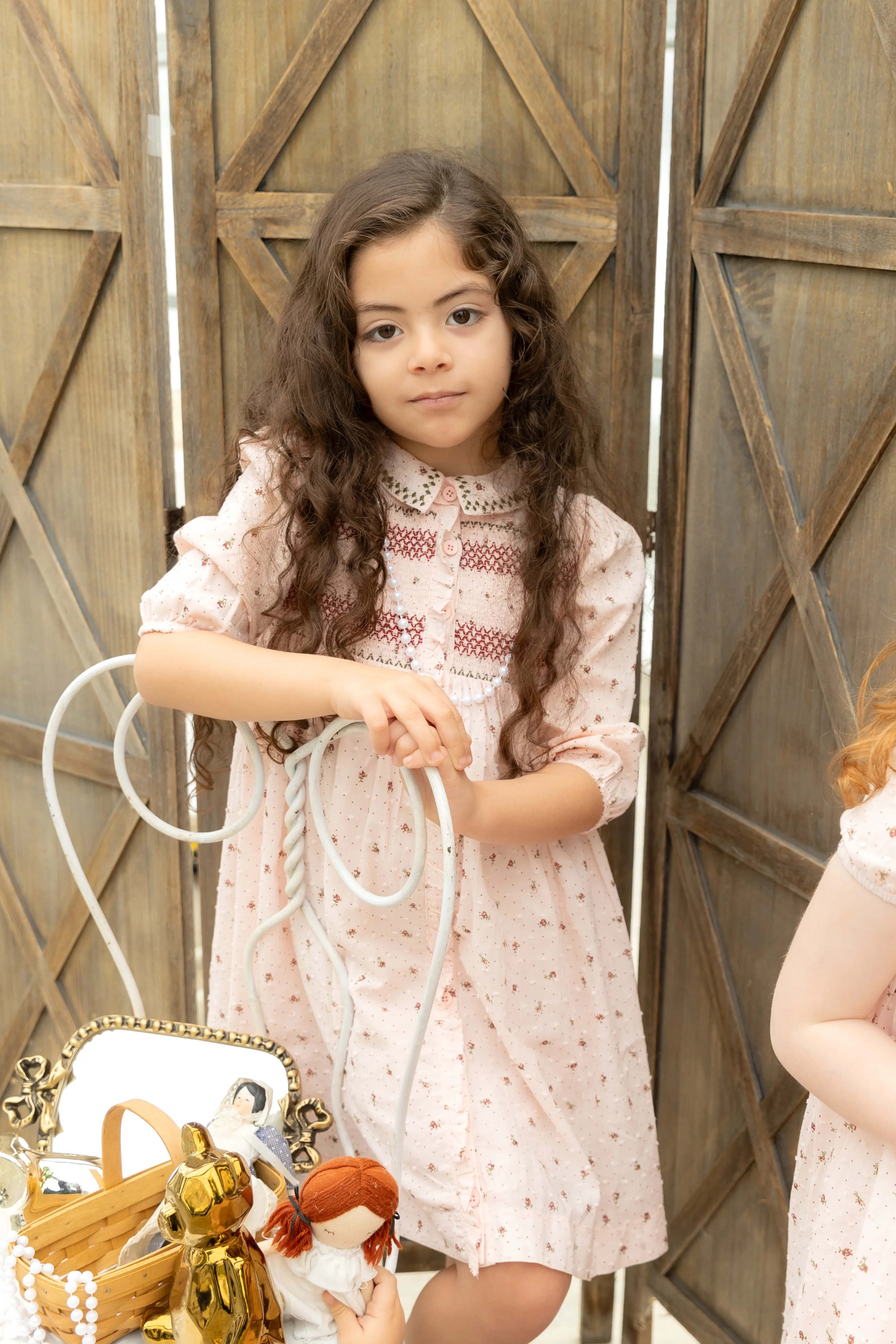 Nou Nelle Smocked Pink Dress (3/4 Sleeve)