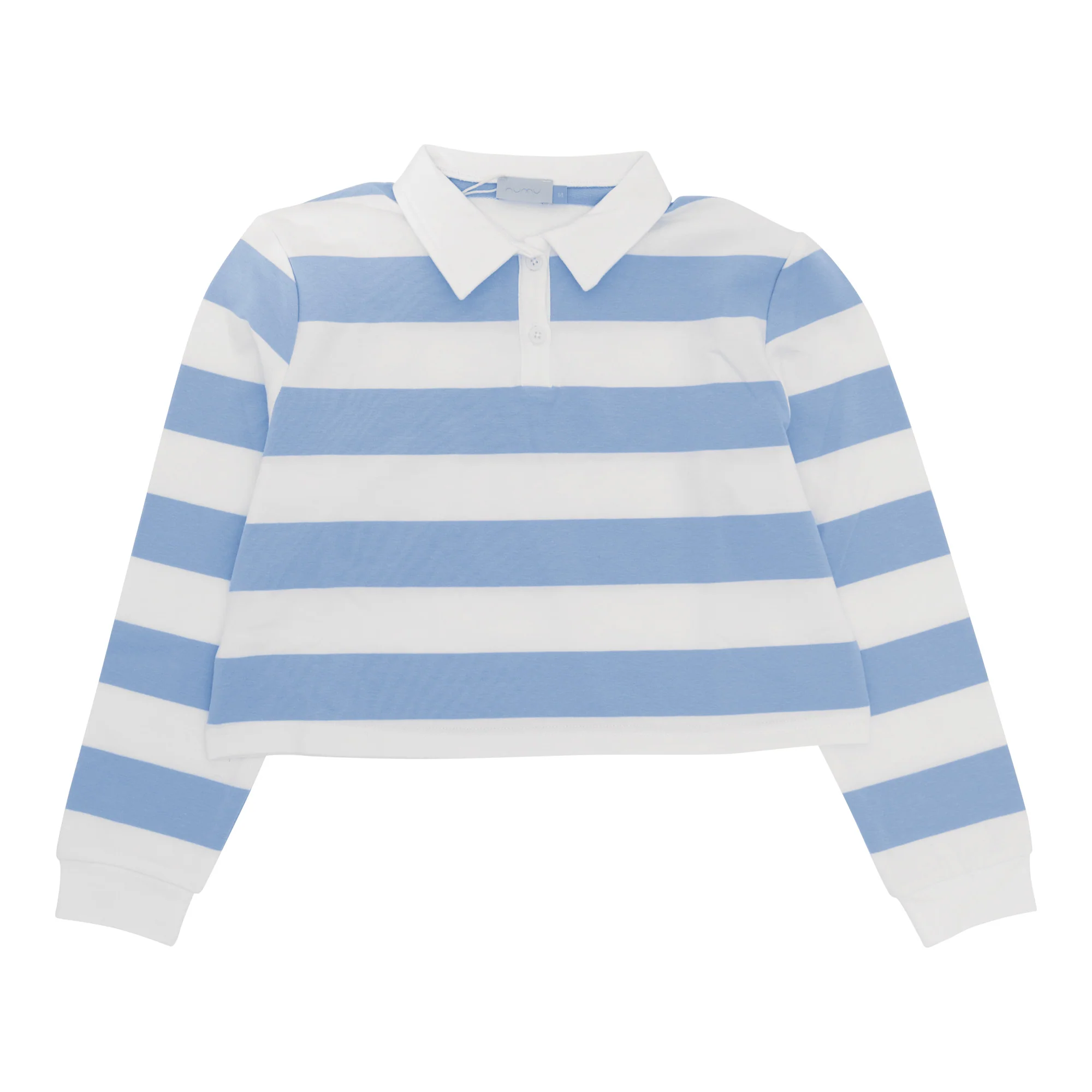 Numu Striped Cropped Collar Tee - Ice Blue
