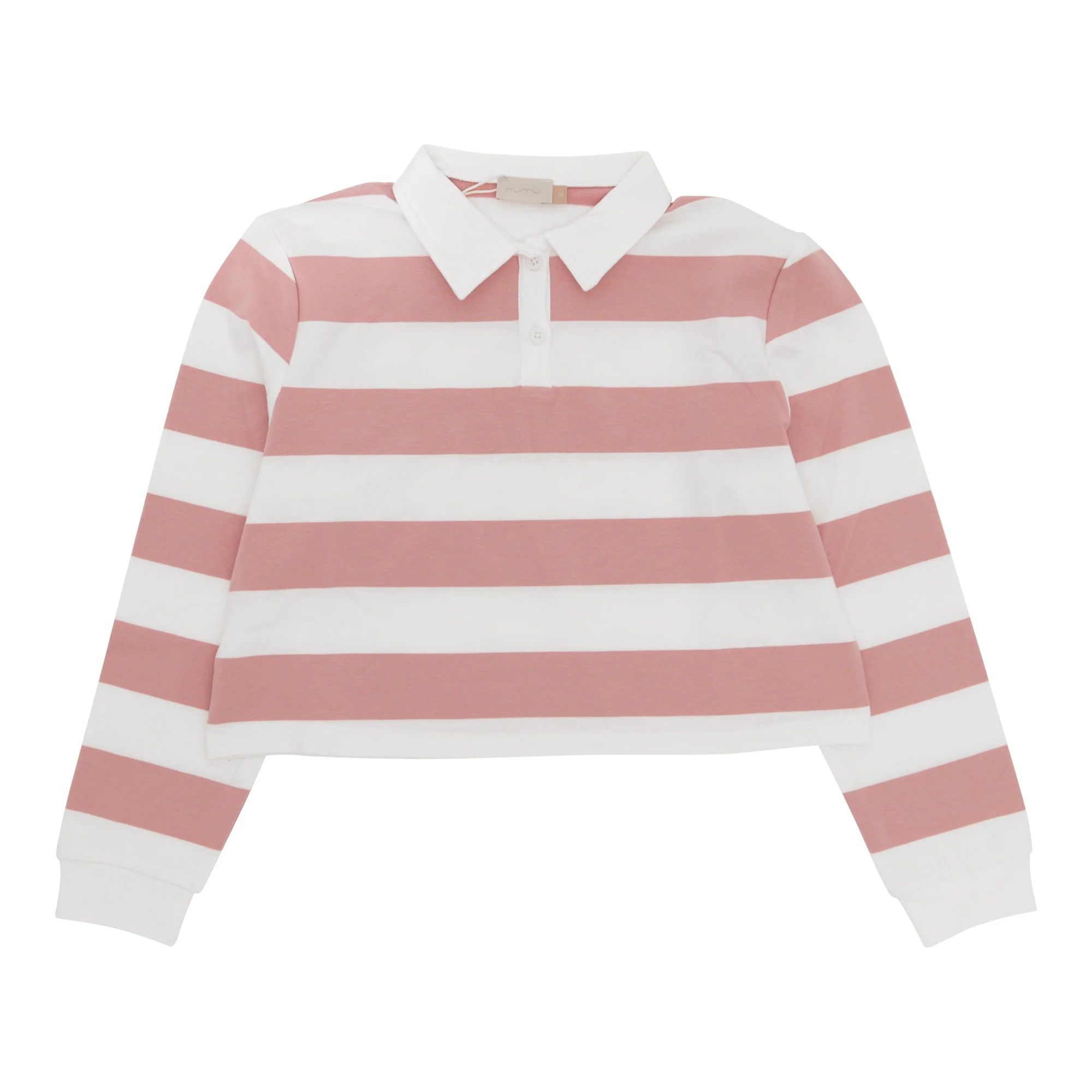 Numu Striped Cropped Collar Tee - Pastel Pink