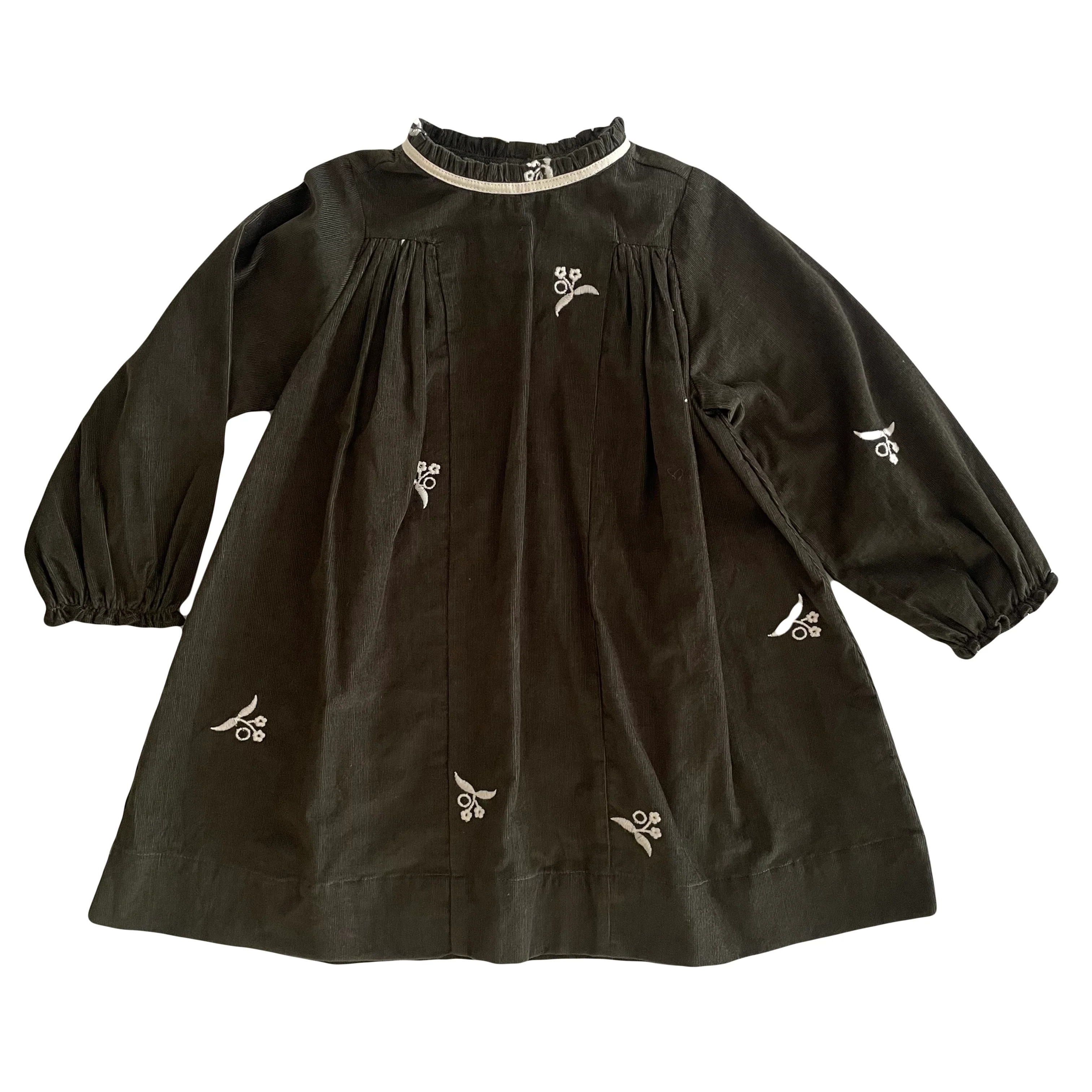 Orange Dimanche Corduroy Embroidered Dress - Green - Image 2