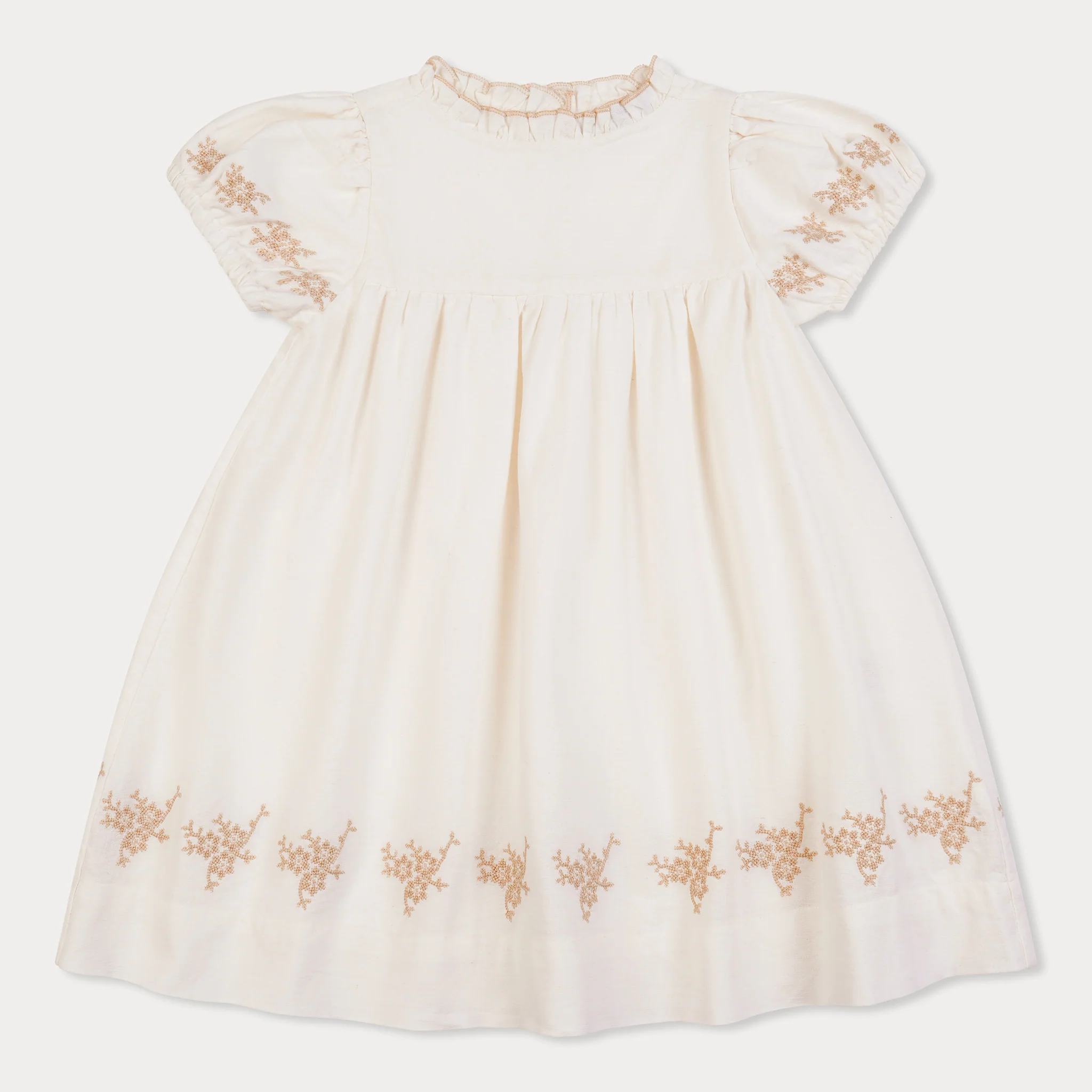 Orange Dimanche Off-White Linen Dress With Embroidery