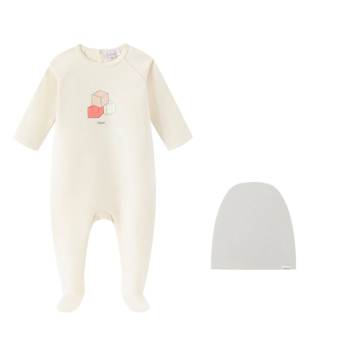 Oubon Block Print Footie And Hat - Girls